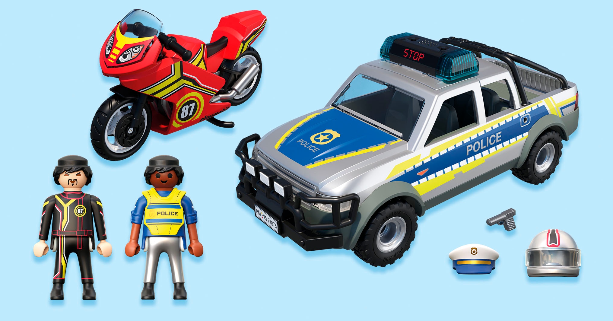 Playmobil® Konstruktions-Spielset »Verfolgungsjagd mit Polizei Pick-Up (71875), Action Heroes« mit Licht und Sound; Made in Europe