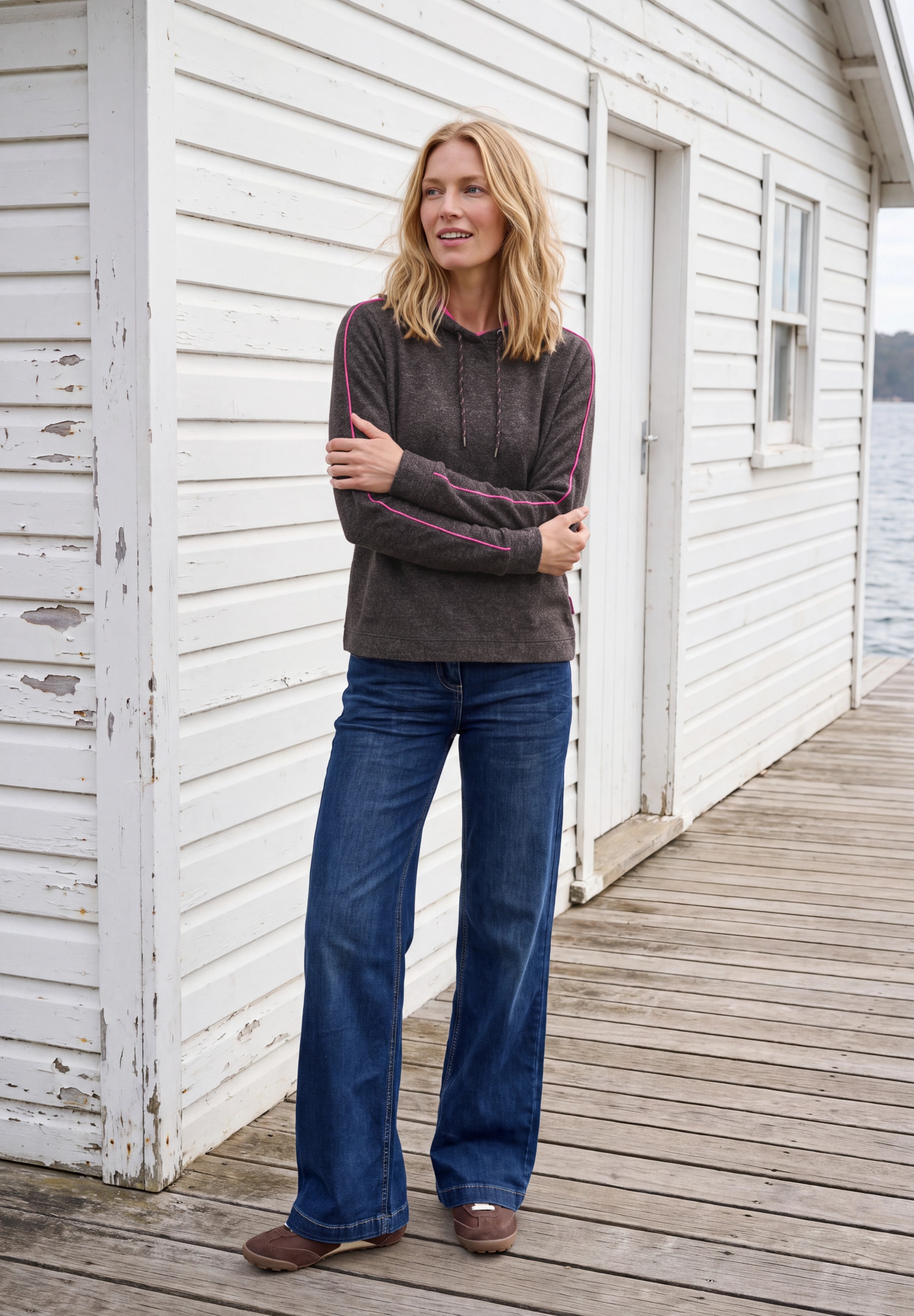 Cecil Sweater , mit Hoodie und Piping / Meliert / Viskose-Stretch
