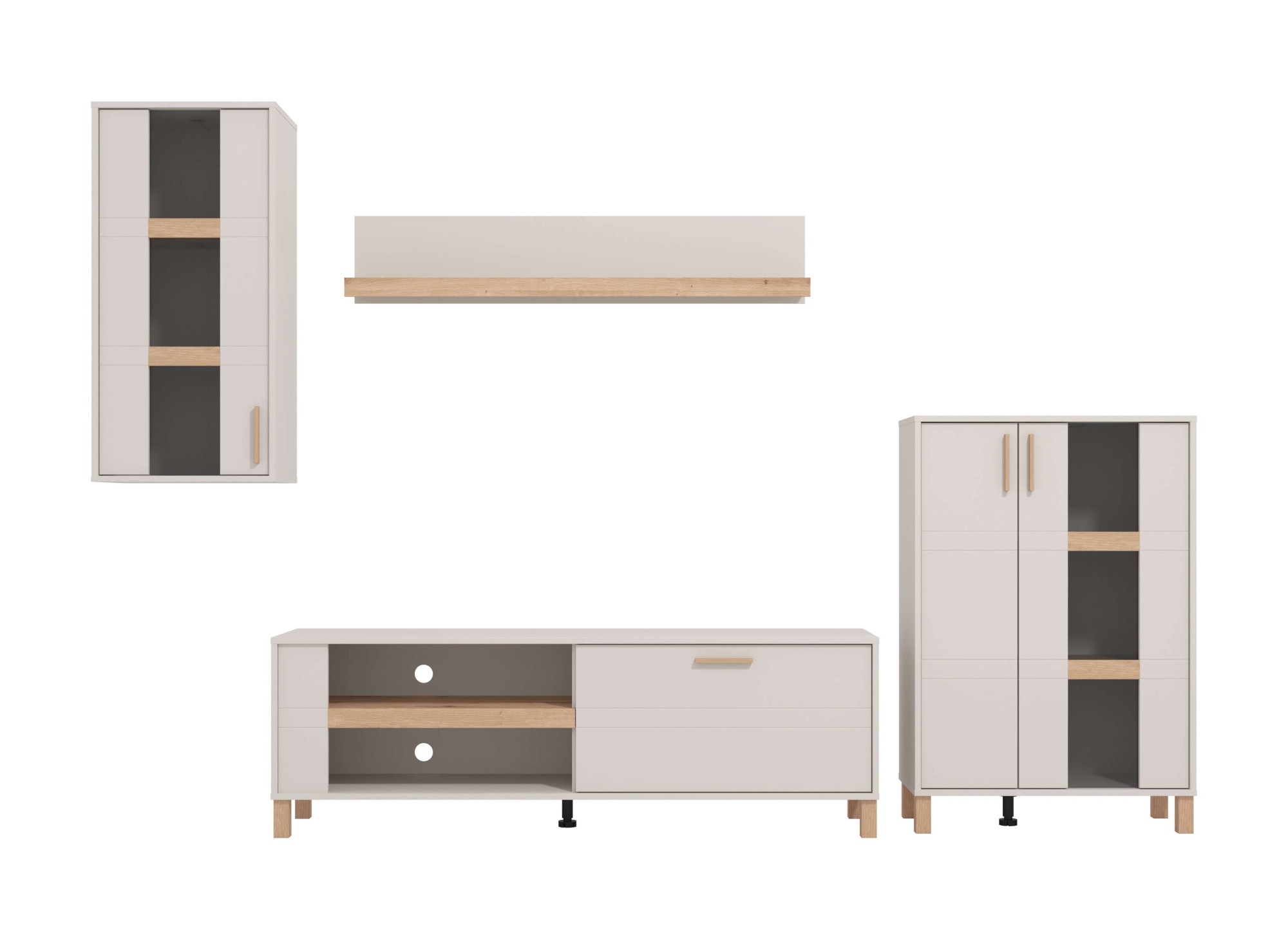Home affaire Wohnwand »Sheffield, inkl. TV-Board, Highboard, Hängevitrine und Wandregal«, (Komplett-Set, 4 St.), Getöntes Glas, 2D-beschichtetes MDF-Profil, Heißprägedetails
