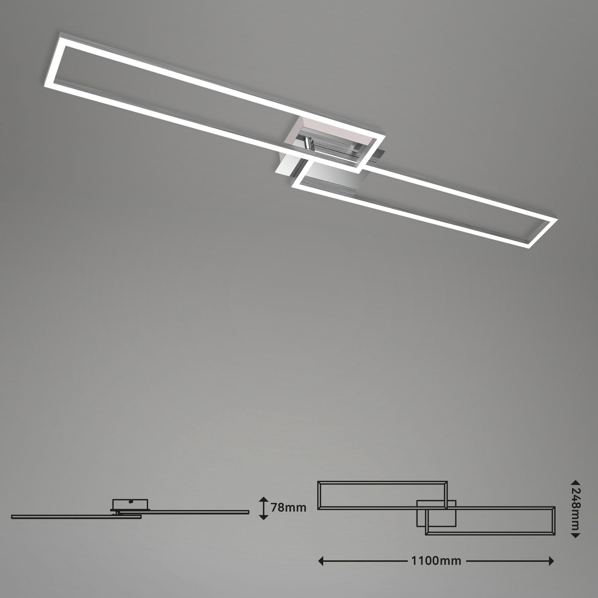 Briloner Leuchten LED Deckenleuchte »3145018 FRAME«, Leuchtmittel LED-Board | LED fest integriert, Deckenlampe, 110x24,8x7,8cm, Chrom, 40W, Wohnzimmer, Schlafzimmer