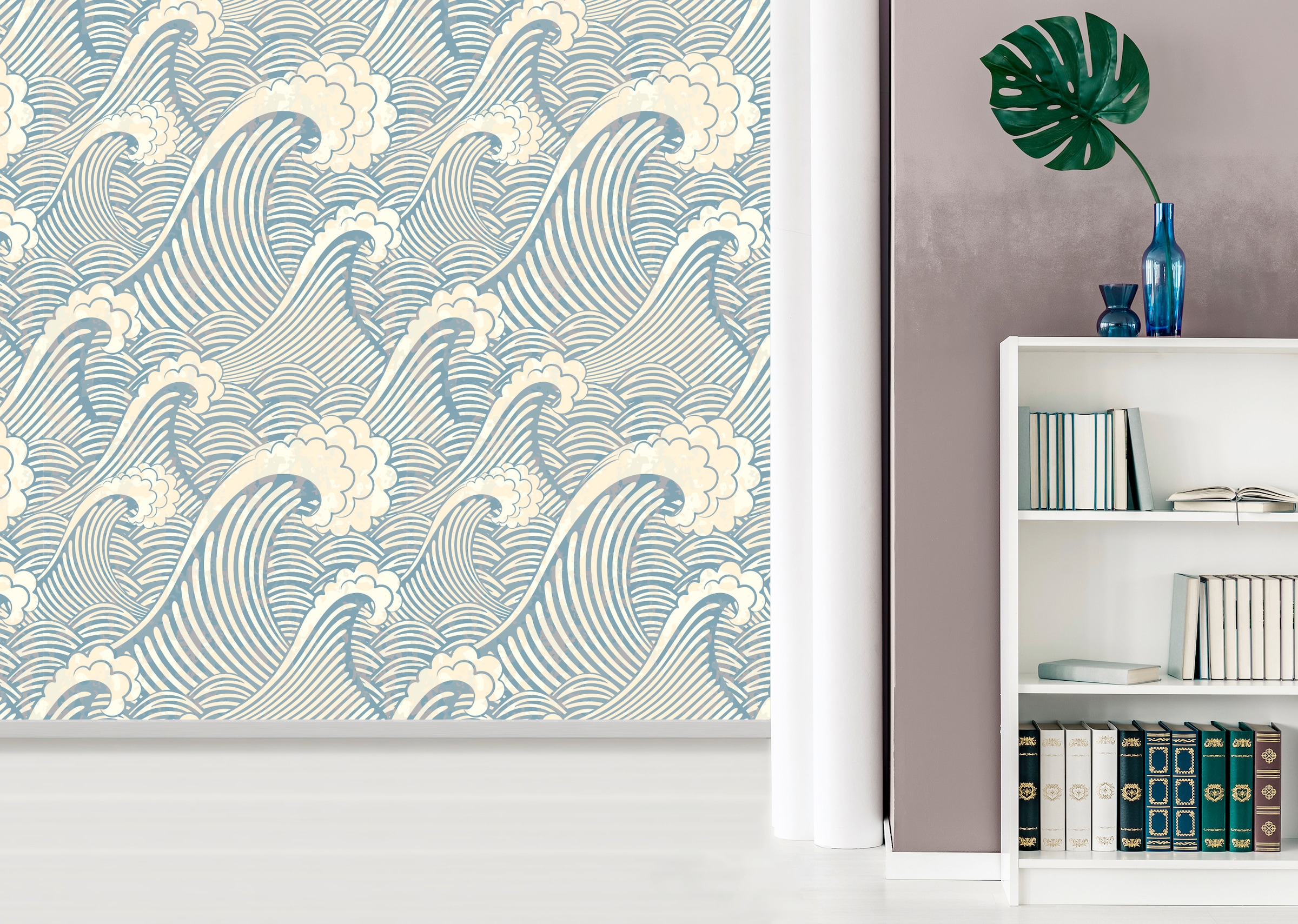 queence Vinyltapete »Bernadette«, bedruckt-Motiv-gemustert-Meer-Strand-naturalistisch, 90x250cm, selbstklebend, kinderleichte Anbringung, Sticker