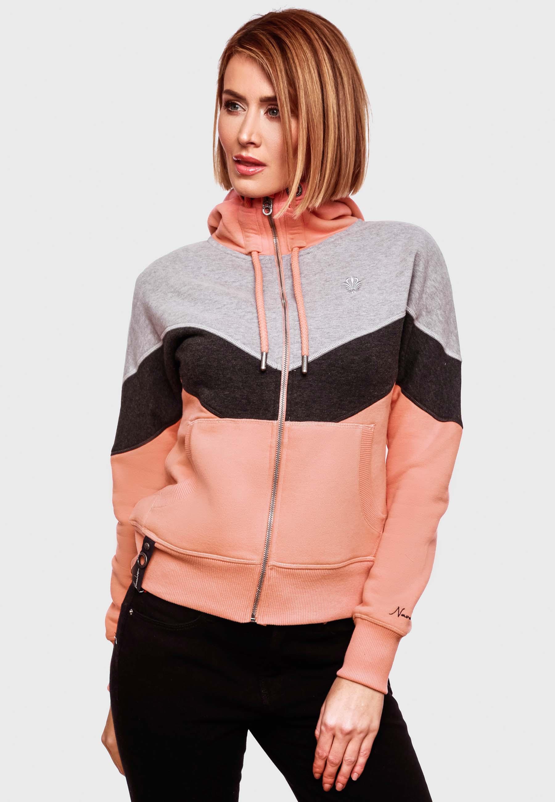Navahoo Kapuzensweatjacke »Kapuzensweatjacke Honigperle«, Sportliche Damen Sweatjacke im Coloblocking-Stil