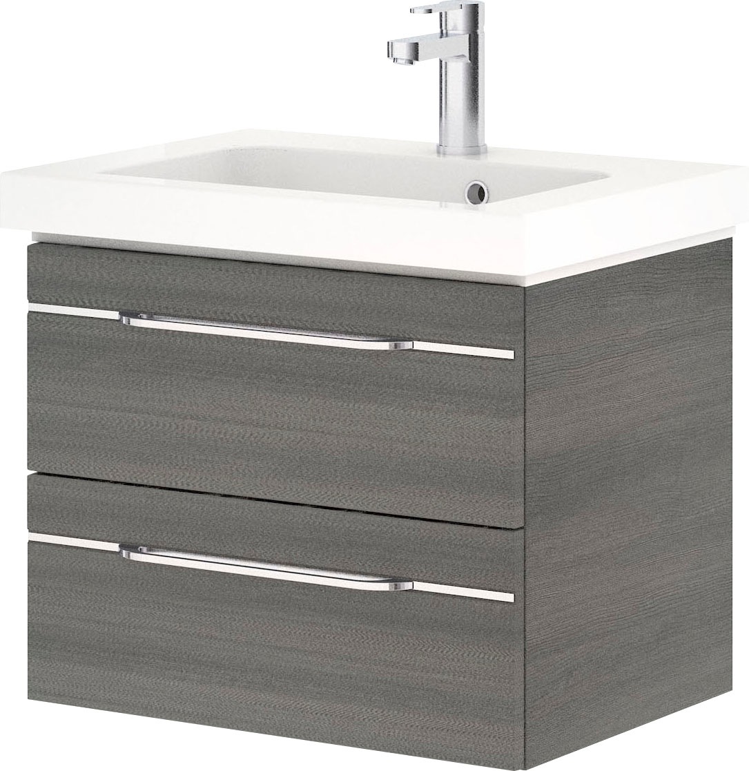 Saphir Badmöbel-Set »Balto Sprint 3-teilig, Mineralmarmor-Waschtisch mit LED-Spiegelschrank«, (4 St.), Badezimmer Set mit Unterschrank inkl Türdämpfer, 3 Türen, 3 Schubladen