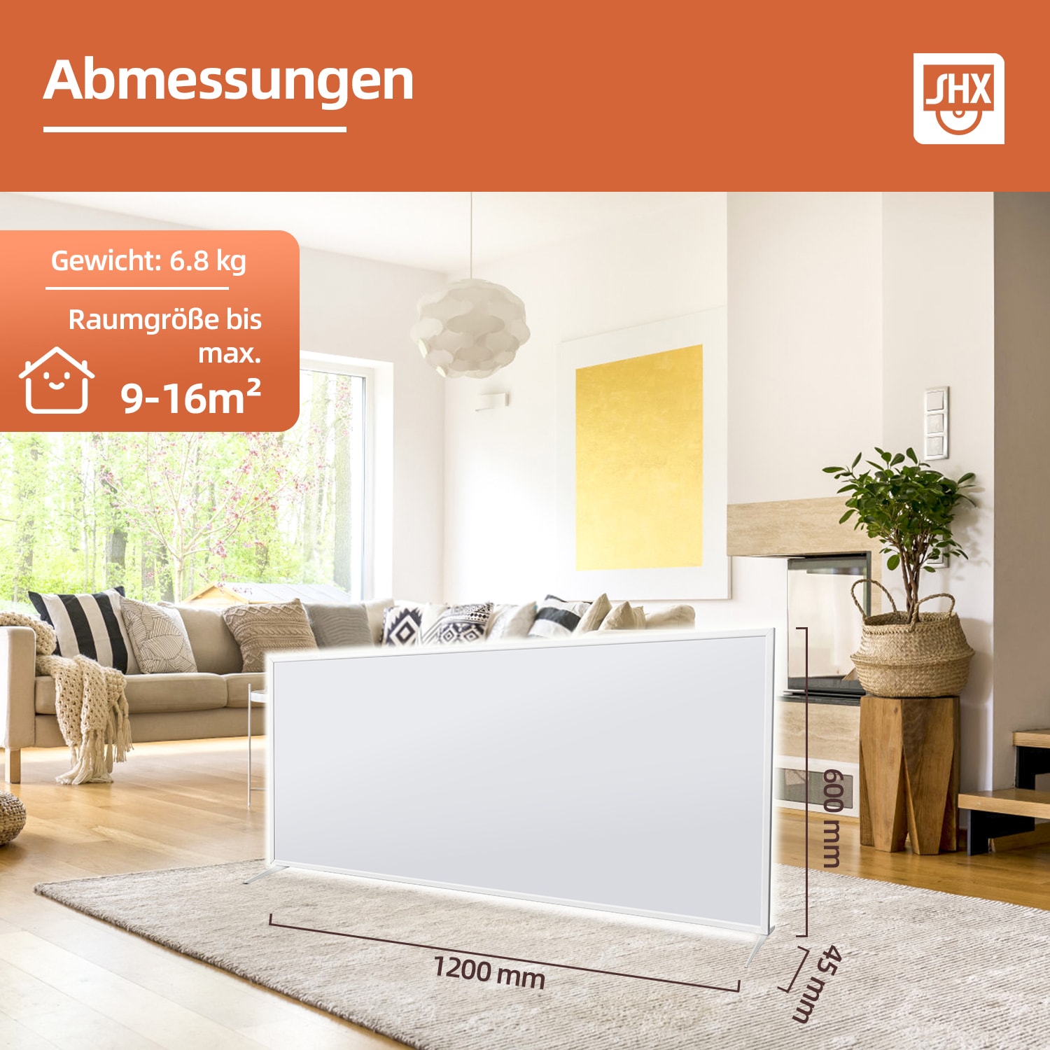 SHX Infrarotstrahler, 850 W, Smart Home fähig (Wifi), dimmbare Ambiente-LEDs