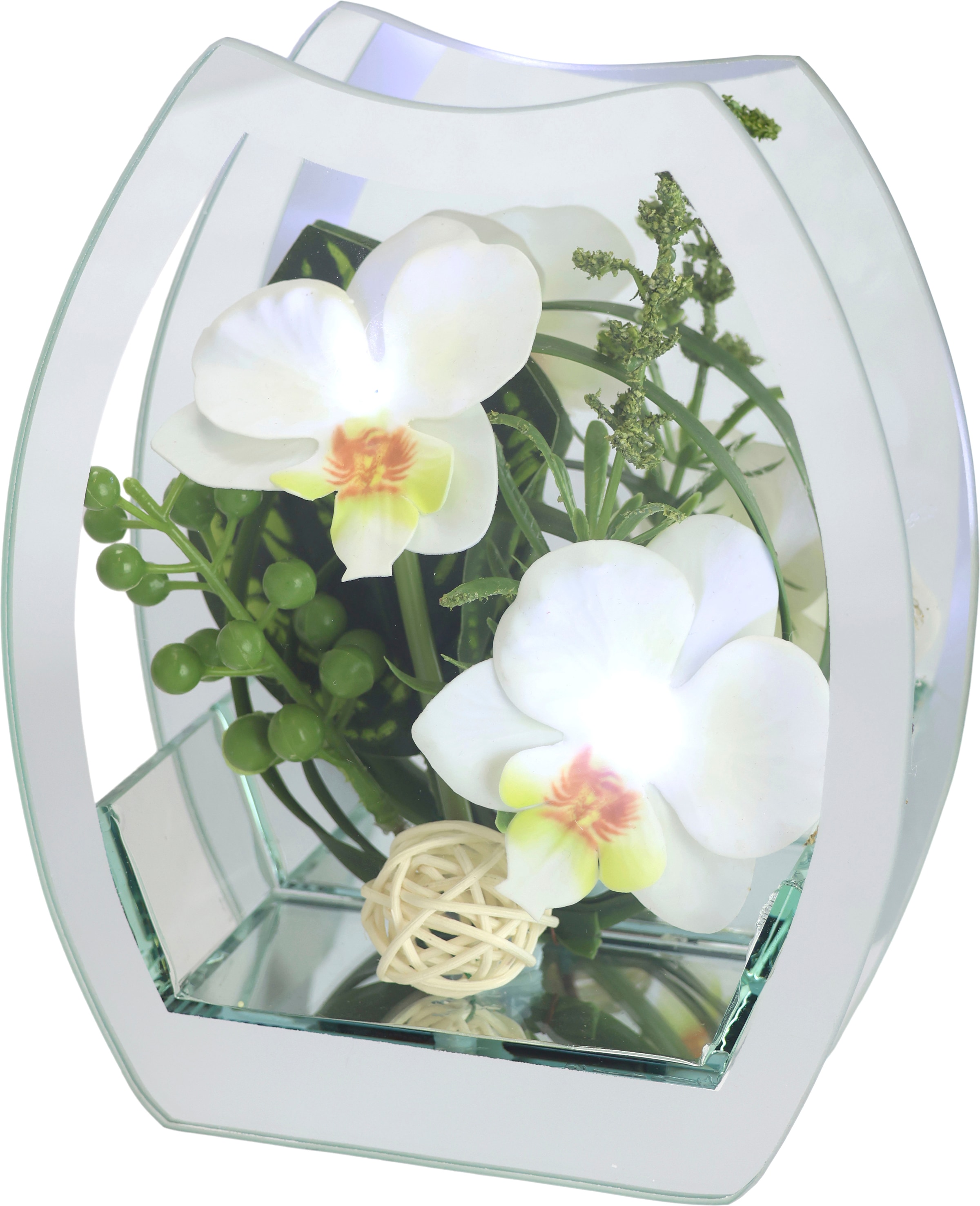 OTTO home Kunstblume »Orchidee mit LED-Beleuchtung im Glas« im 2er Set 11x15cm oder einzeln 15x18cm, in weiß oder rose/pink
