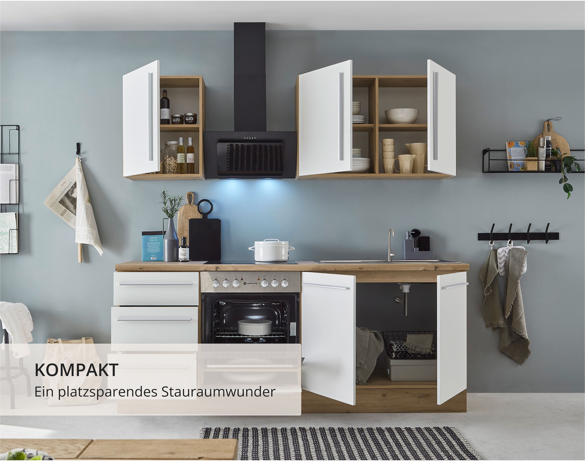 KOCHSTATION Küchenzeile »KS-Florida mit 38mm starker Arbeitsplatte« Breite 210 cm, wahlweise mit E-Geräten, Soft-Close-Funktion