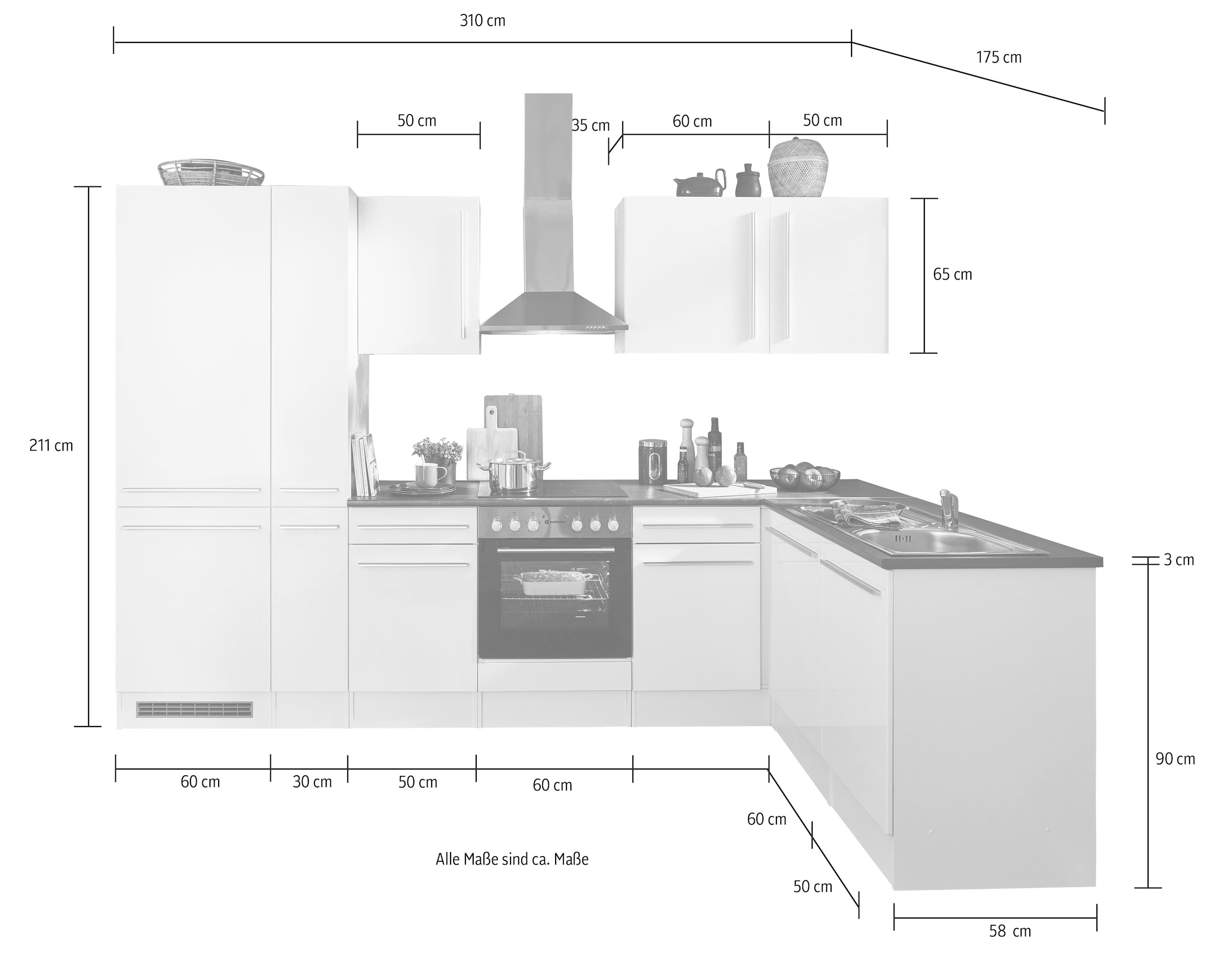 BASIC by Balculina Winkelküche »Jazz«, Stellbreite 310x175 cm, wahlweise mit E-Geräten