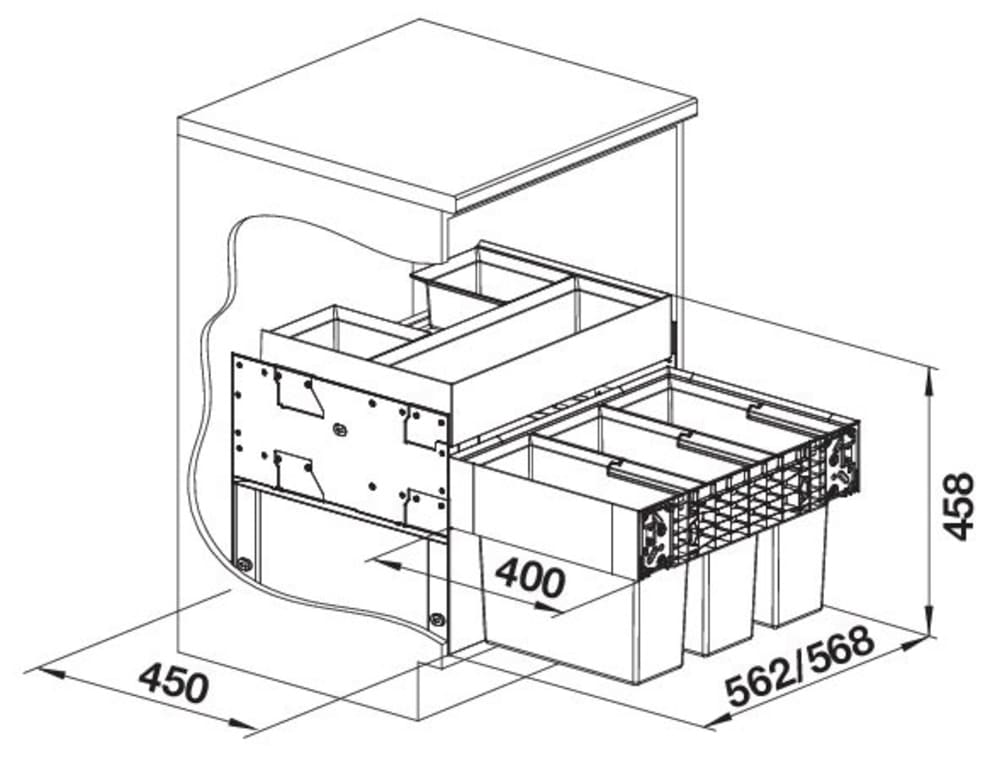 Blanco Mülltrennsystem »Select II 60/3 Orga«, 3 Behälter, Kunststoff, Stahlblech, 60 0mm Untermass