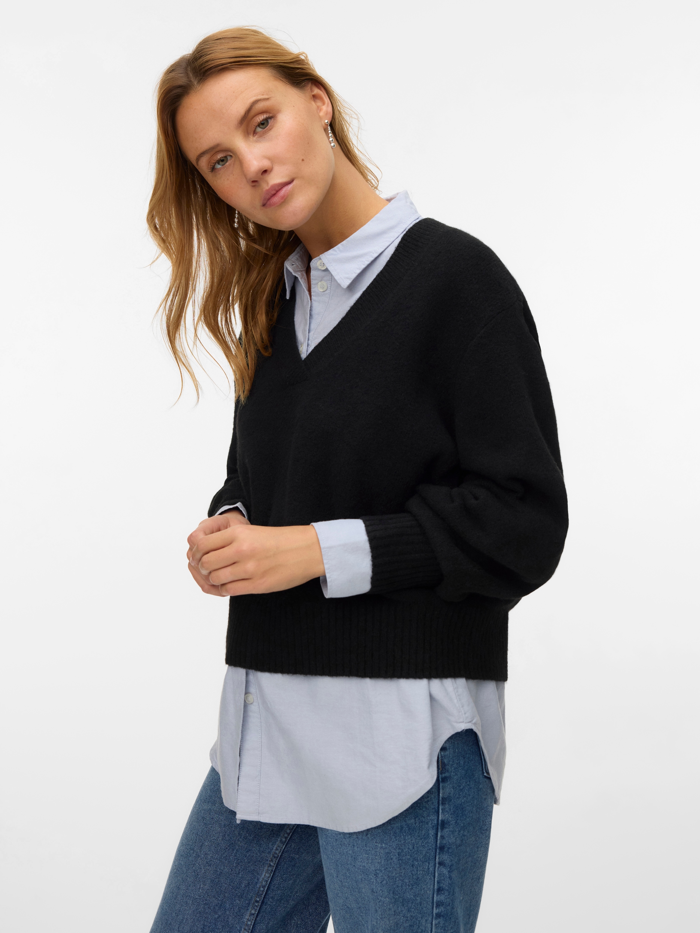 Vero Moda V-Ausschnitt-Pullover »VMBOOM LS V-NECK PULLOVER NOOS« Materialmix, mit Wolle und Stretch