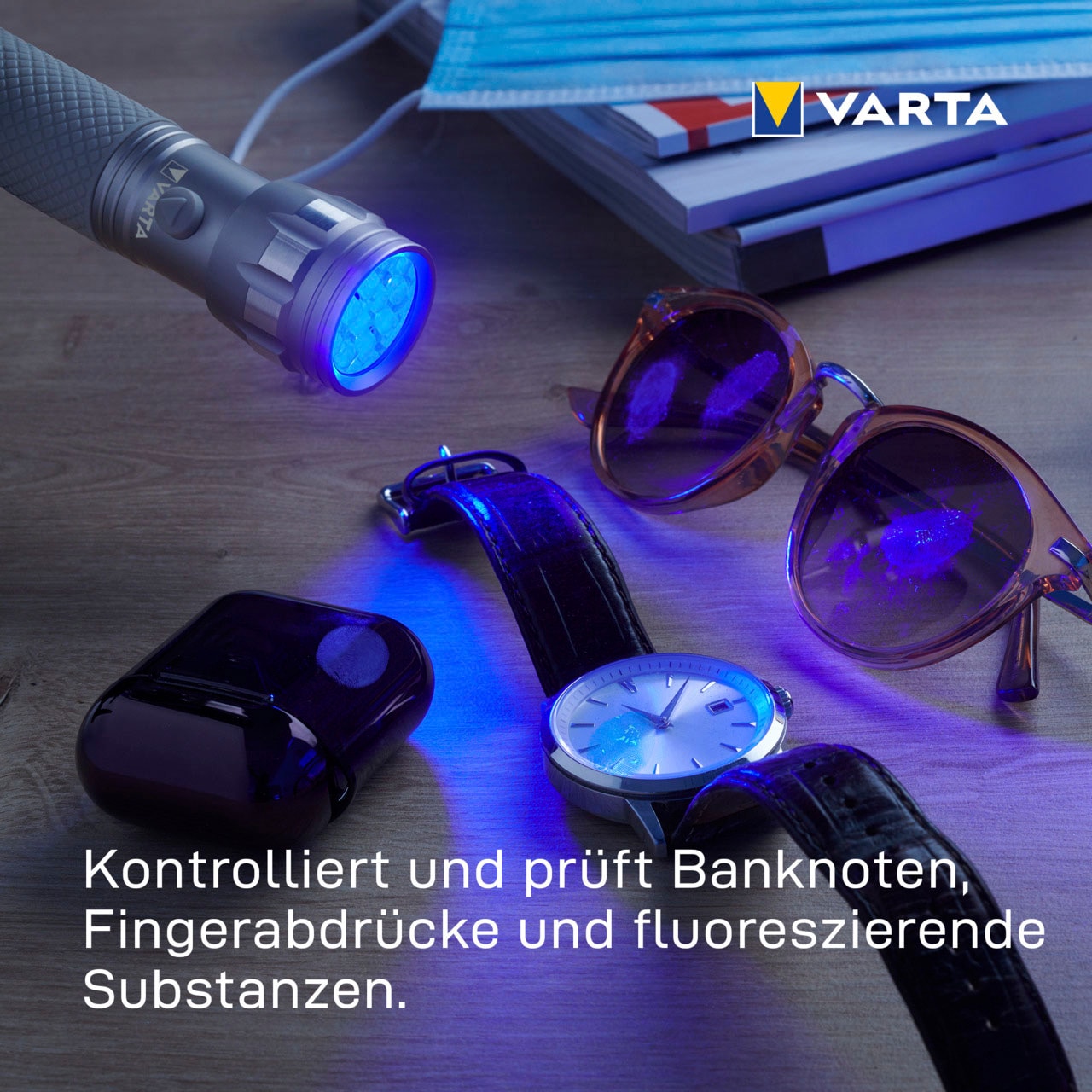 VARTA Taschenlampe »UV Licht«, (Set), Leuchte macht Unsichtbares sichtbar Hygienehilfe mit Schwarzlicht