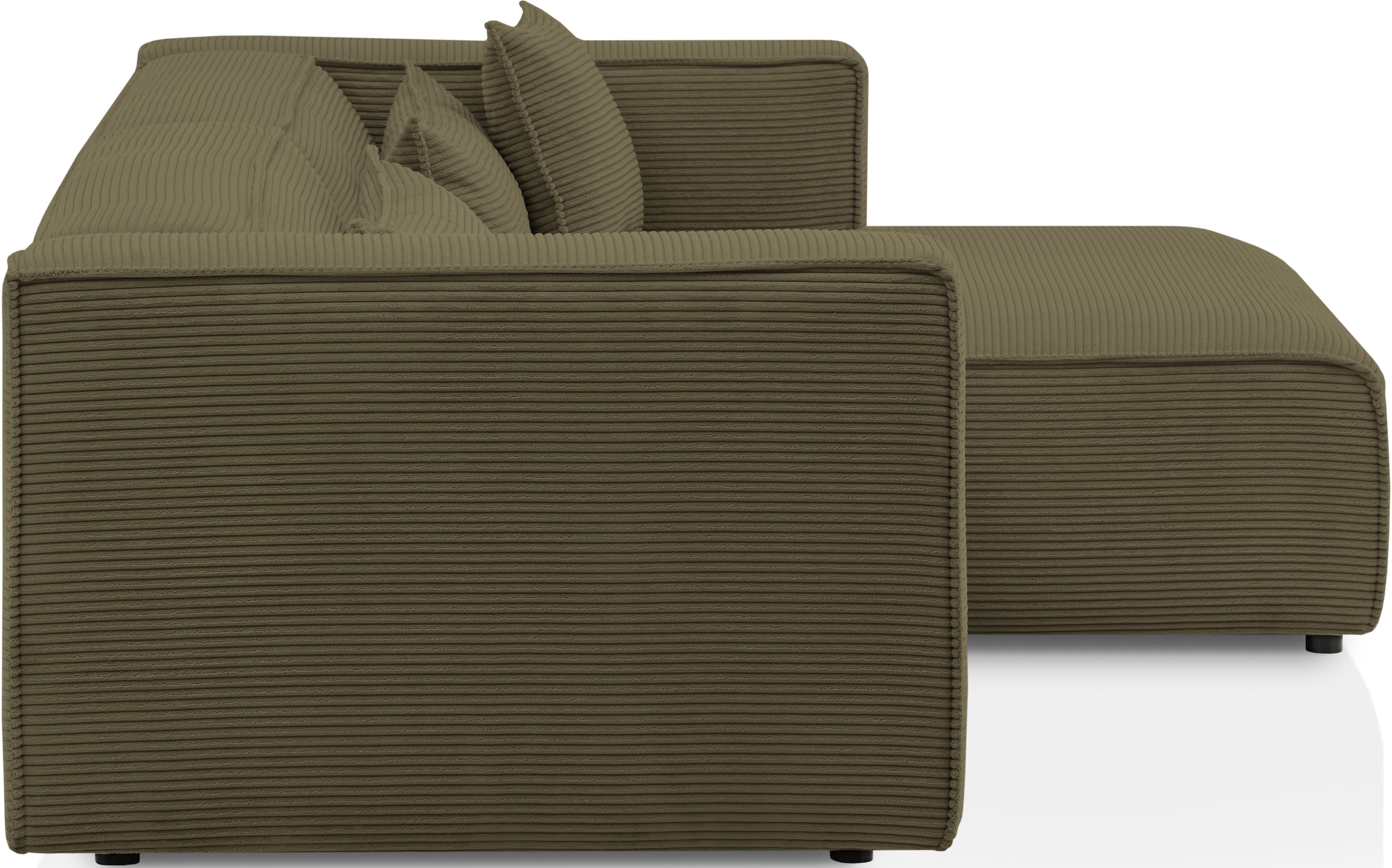 LeGer Home by Lena Gercke Ecksofa »PIARA mit Kedernaht in Cord oder Leinenoptik, moderne Couch in L-Form«, wahlweise Ottomane rechts/links, schwarze Füße, bequemer Sitzkomfort