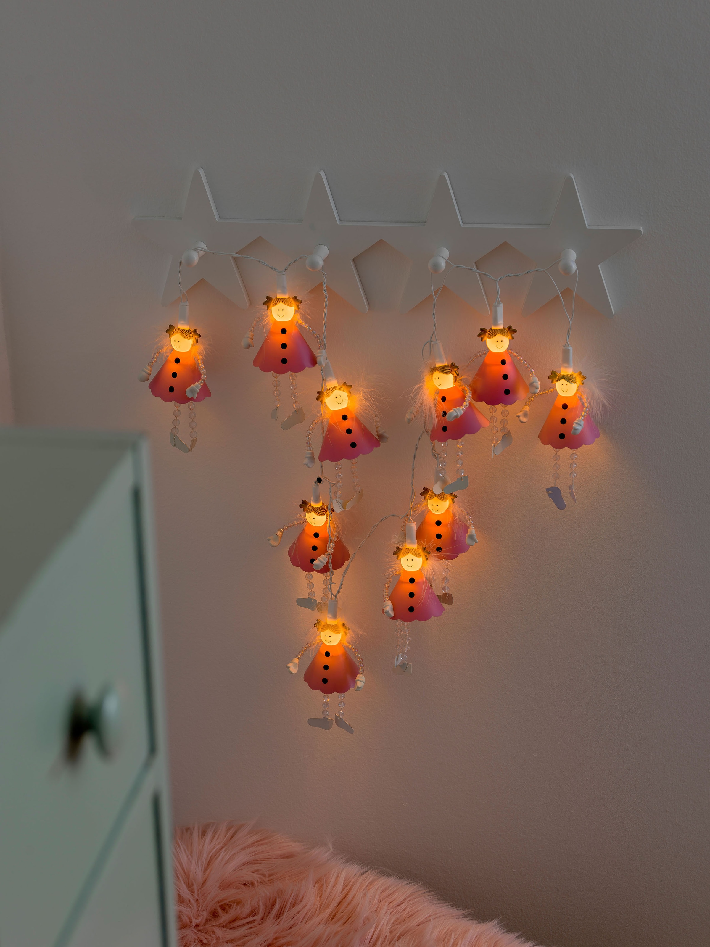 KONSTSMIDE LED-Lichterkette »Weihnachtsdeko«, 10 St.-flammig, LED Dekolichter, Pinke Engel, an/aus Schalter, 10 warm weiße Dioden