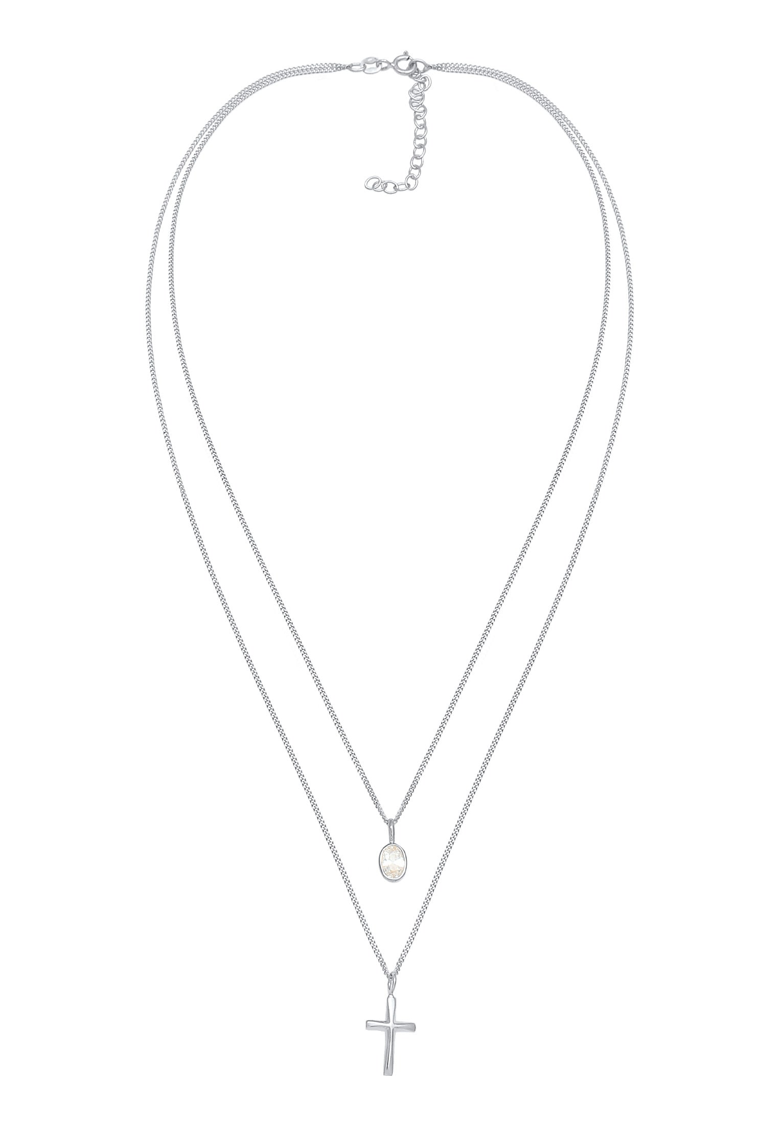 Elli Silberkette »Halskette Layer Zirkonia Kreuz Glaube 925 Silber«