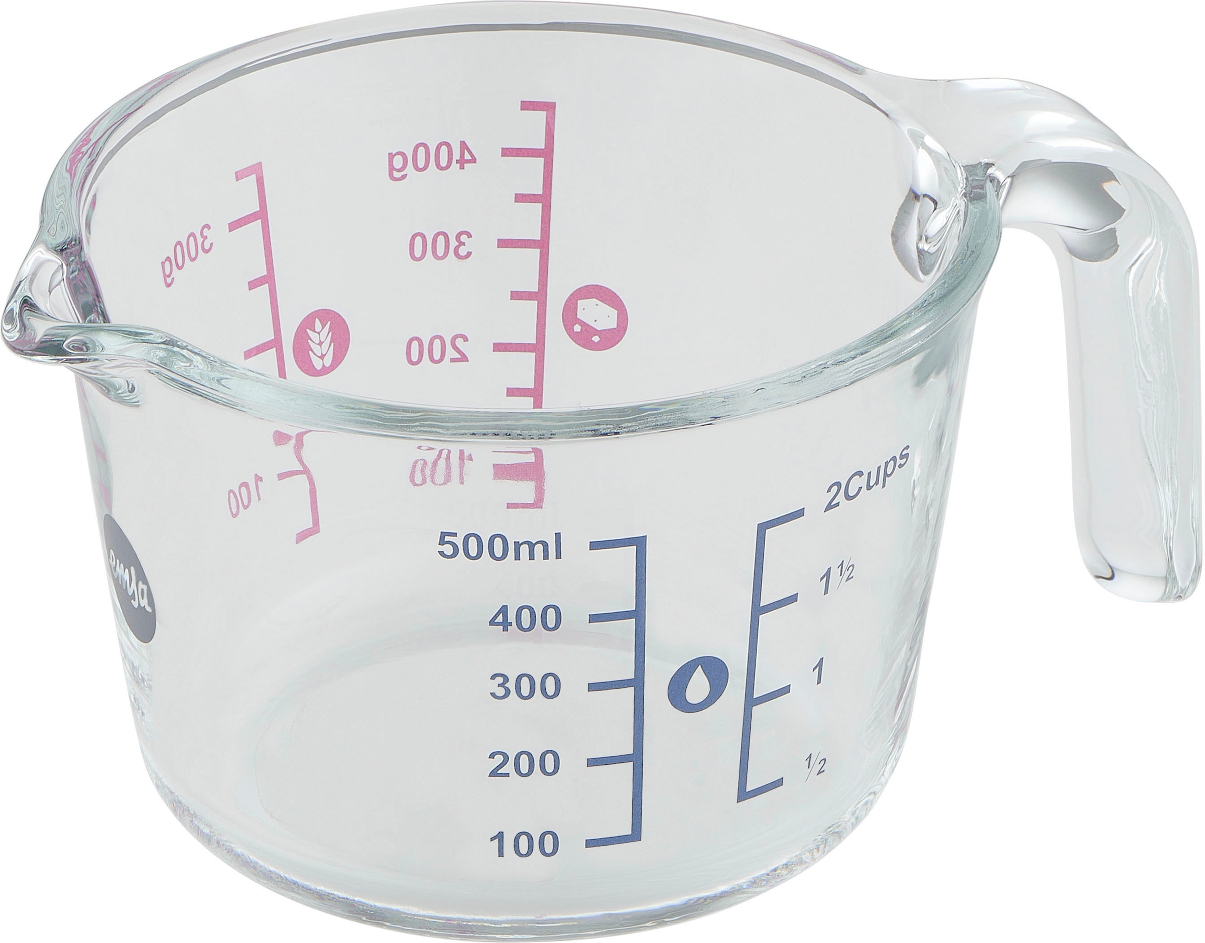 Emsa Messbecher »Prep&Bake«, Glas, (1 St.), doppelte Skalierung f. feste & flüssige Zutaten, Ausgießlippe