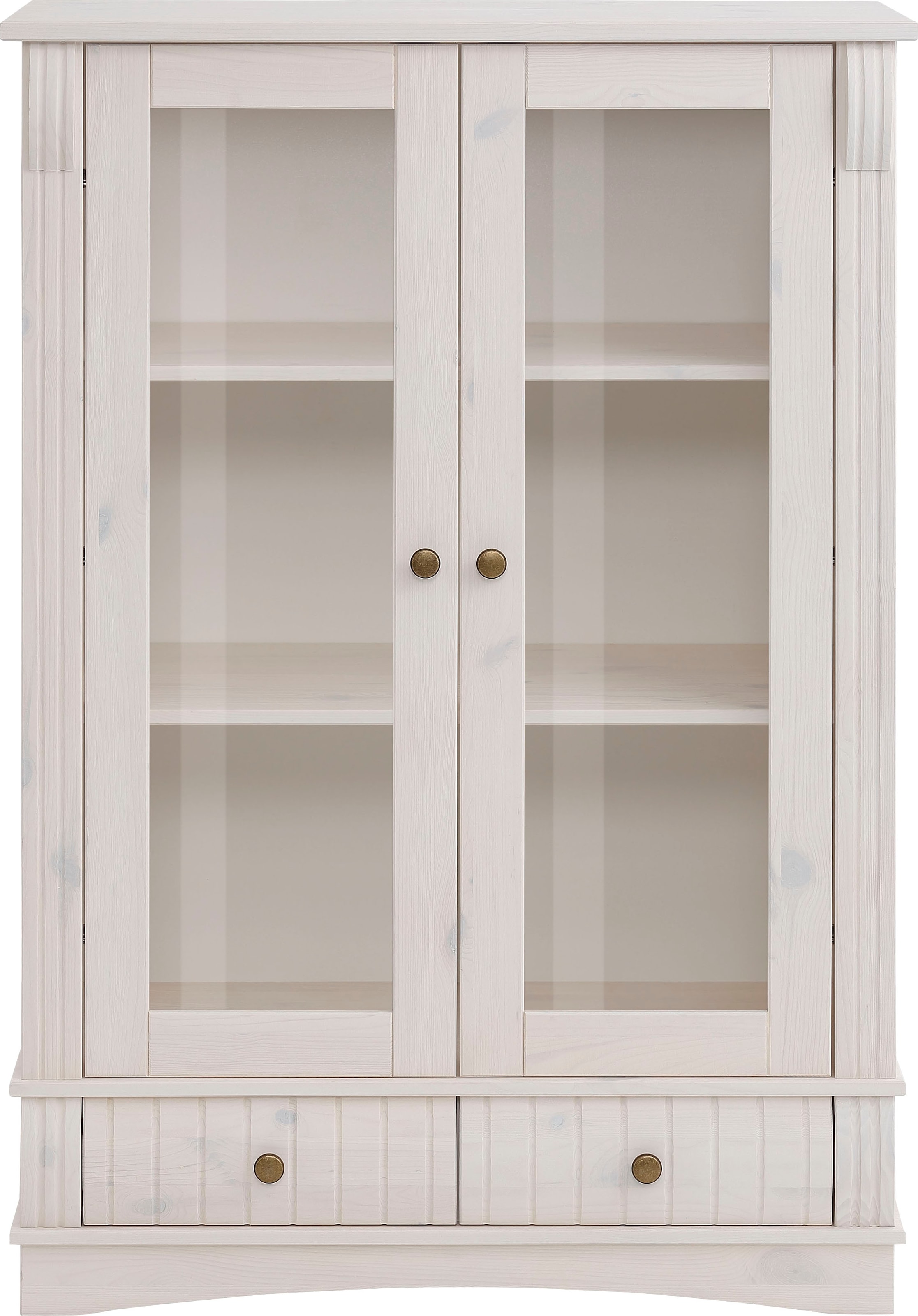 Home affaire Vitrine »Teresa«, mit 2 Glastüren und 2 Schubladen, Höhe 120 cm, aus Massivholz