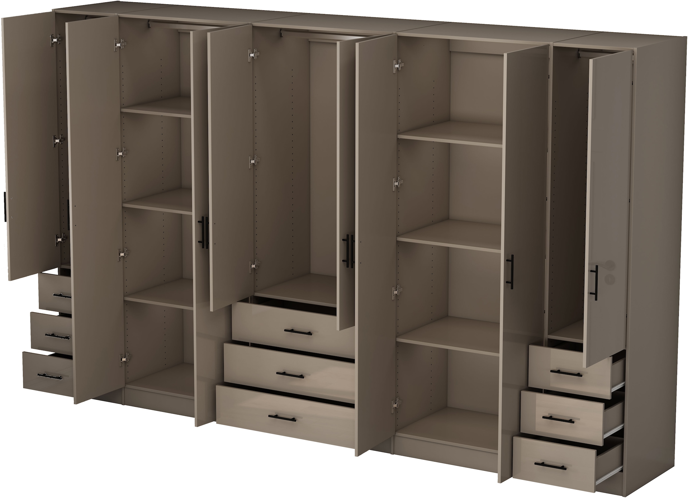 OTTO home Kleiderschrank »Trento Schlafzimmerschrank Garderobe hochglanz« Schrank mit 8 Türen und 9 Schubladen, hochglänzende Fronten