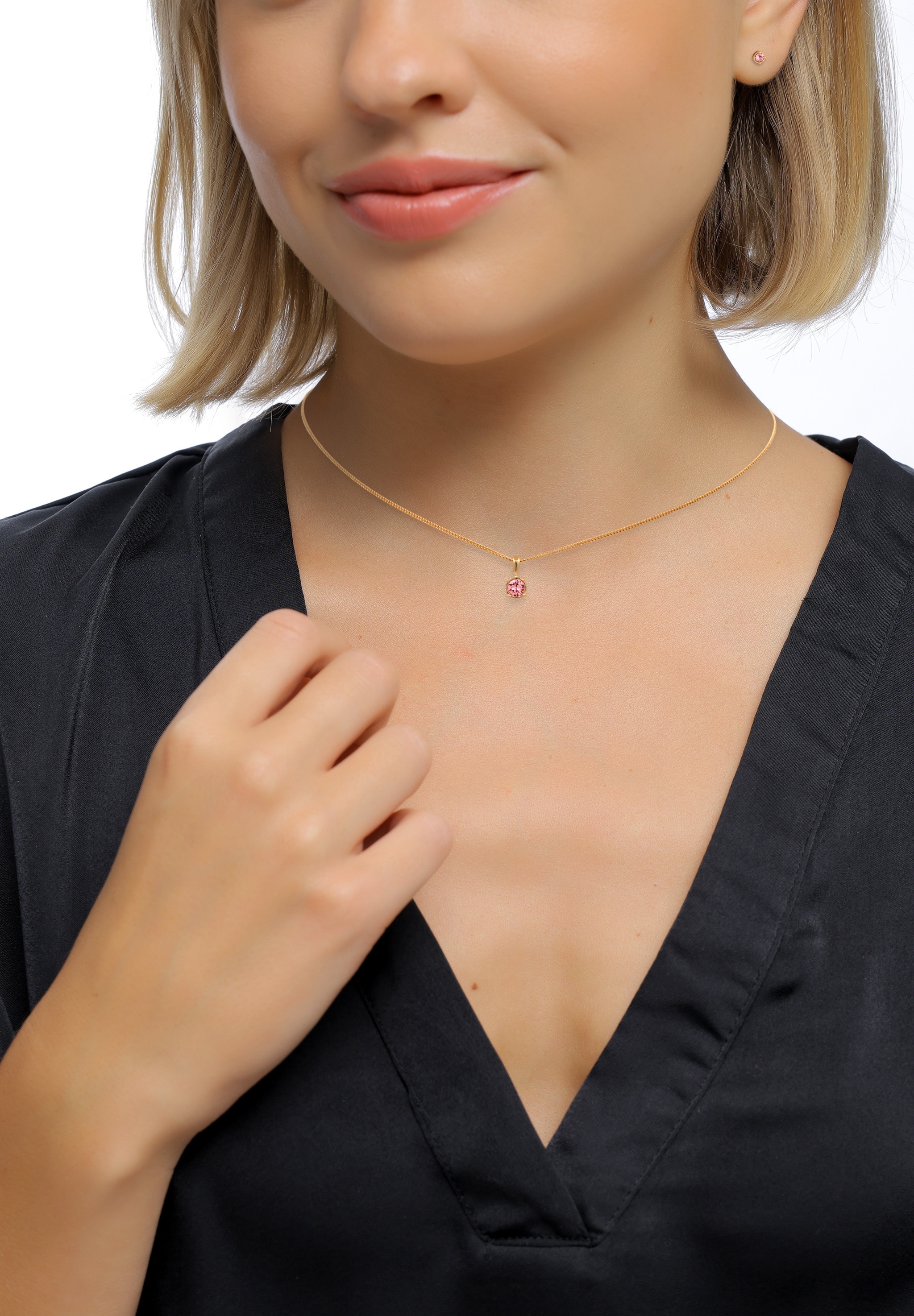 Elli Ohrring und Ketten Set »Schmuckset Glas Kristalle Rose 925 Sterling Silber«