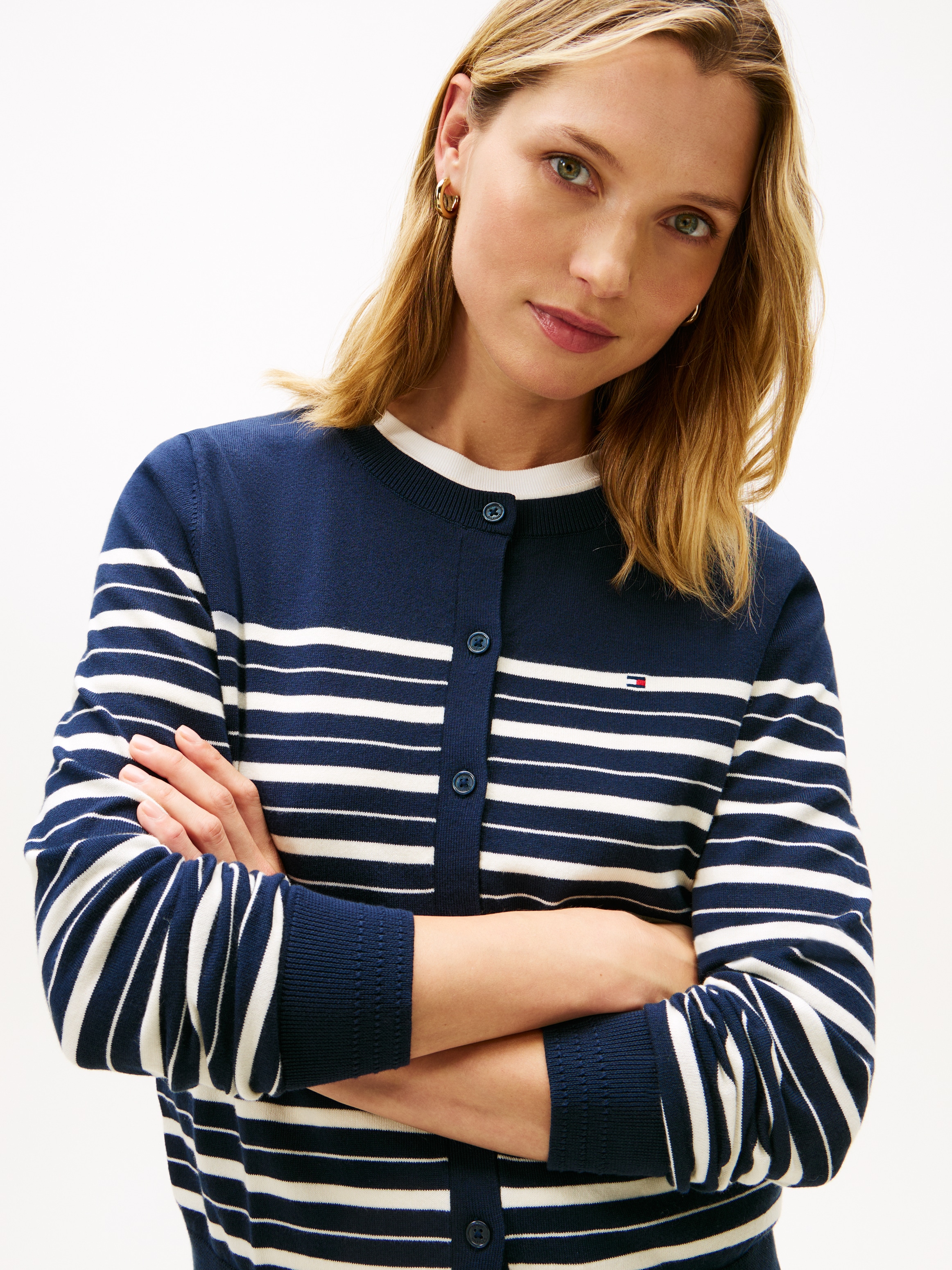 Tommy Hilfiger Cardigan »CO JERSEY STITCH CARDIGAN« Baumwollmischung, regular fit, Rundhals, goldfarbene Knöpfe