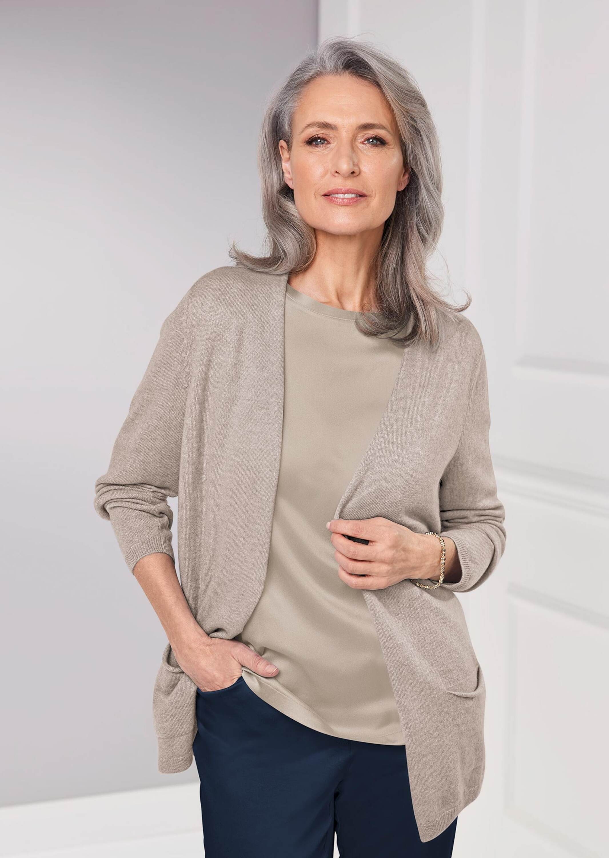 GOLDNER Strickjacke »Kurzgröße Cardigan in langer offener Form«