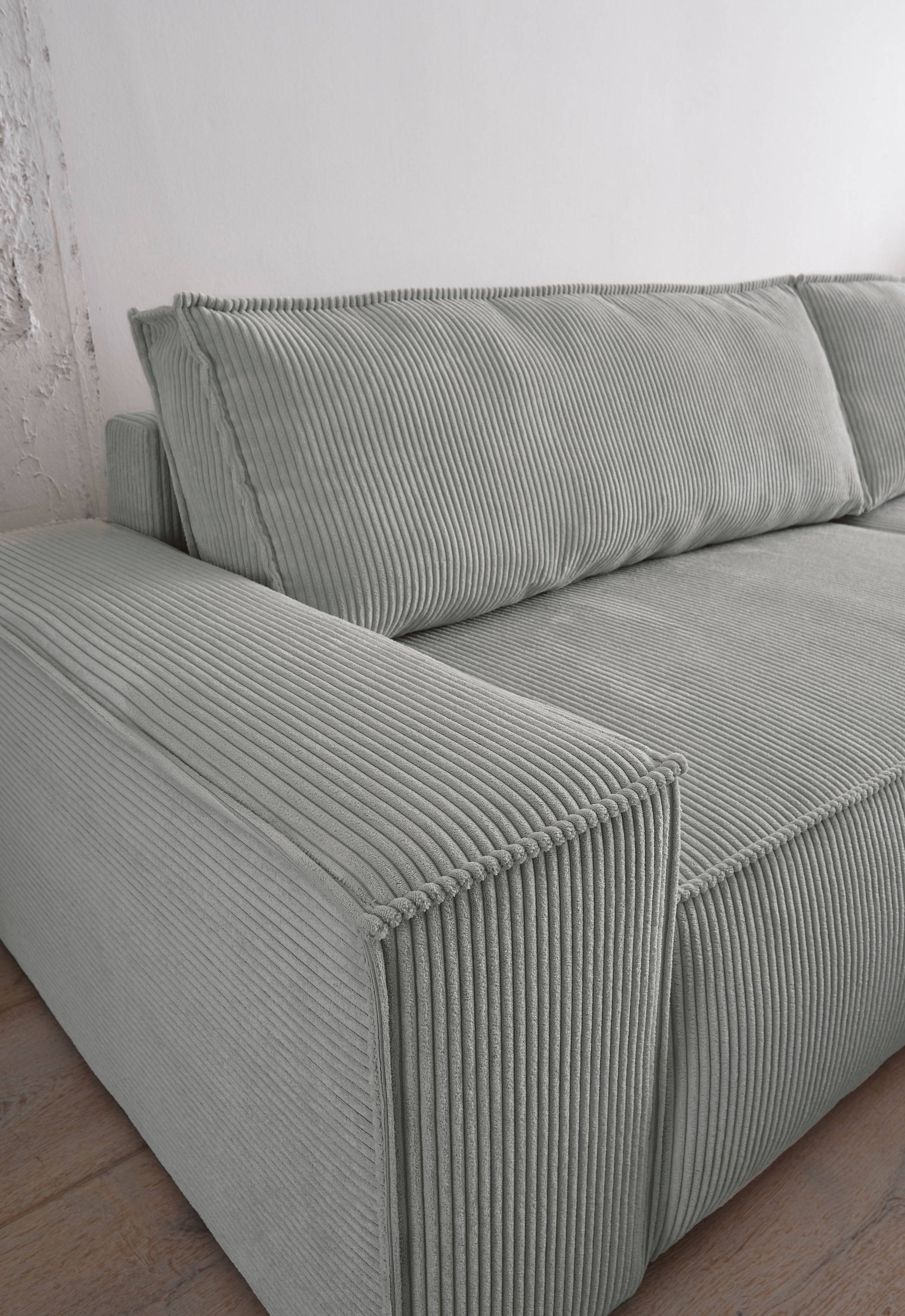 Home affaire Ecksofa SHERWOOD Schlafsofa 267 cm, L-Form, Schlaffunktion mit Bettkasten (210x136 cm), Cord, Vintage, Samtvelours