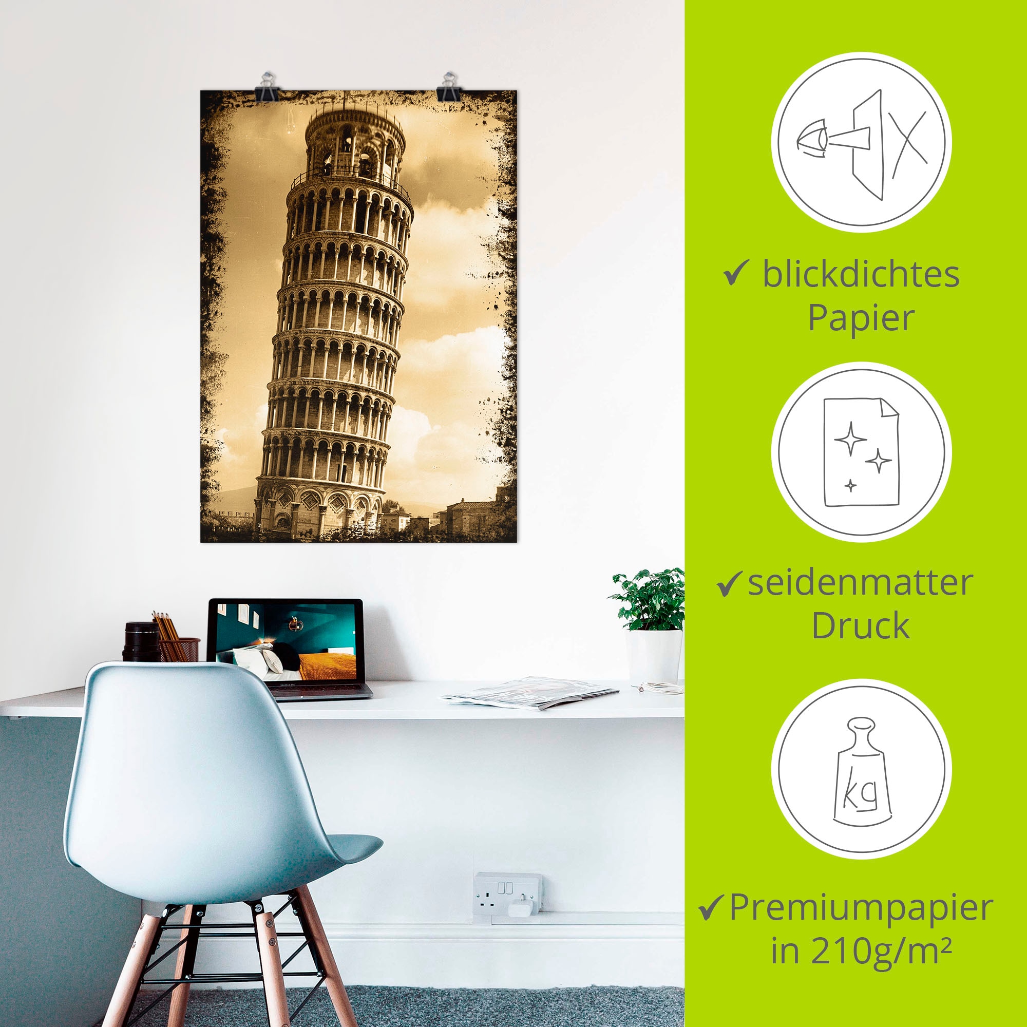 Artland Poster »Pisa - Campanile«, Gebäude, (1 St.), als Leinwandbild, Wandaufkleber oder Poster in versch. Größen