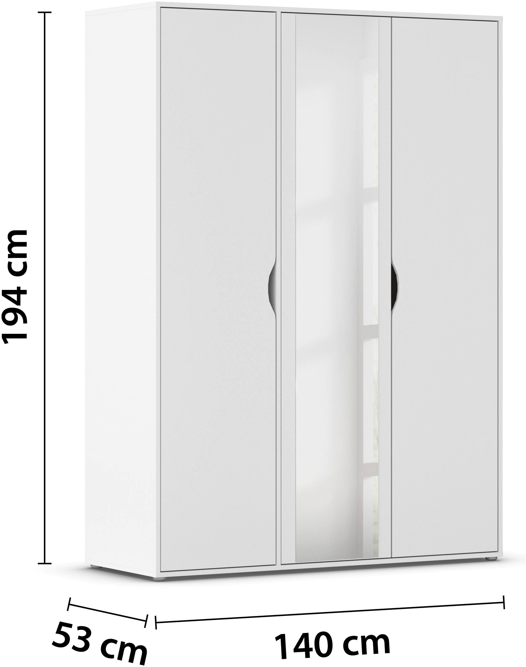 rauch Drehtürenschrank »Kleiderschrank Schrank Garderobe Wäscheschrank NARAI mit Spiegel«, (in 3 verschiedenen Ausstattungen BASIC/CLASSIC/PREMIUM), Griffausfräsungen für eine grifflose Optik TOPSELLER MADE IN GERMANY