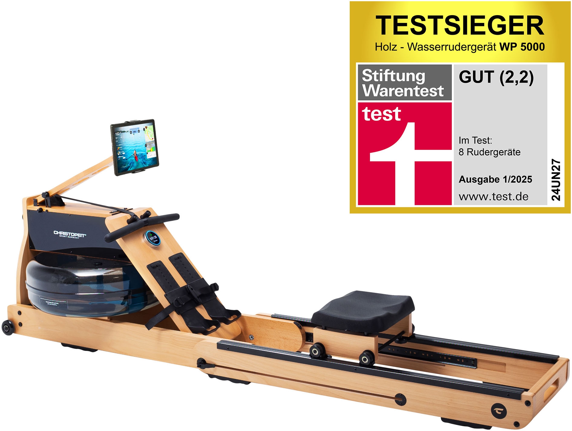 Christopeit Sport Ruderzugmaschine »WP 5000 Wasserrudergerät« Testsieger Stiftung Warentest Ausgabe 1/2025, Rudermaschine, Holz