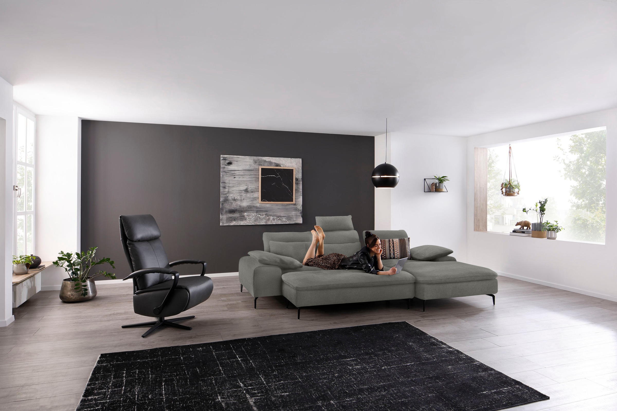 W.SCHILLIG Ecksofa »valentinoo, Designsofa, bequem, elegant und zeitlos, L-Form«, (Set), inklusive Hocker, mit Sitztiefenverstellung, Breite 299 cm