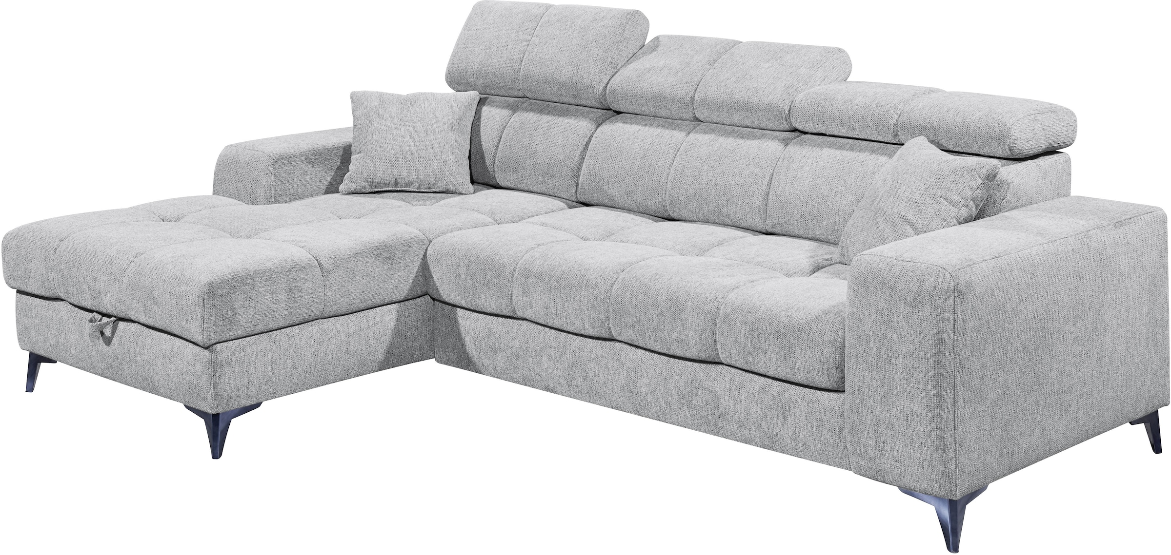 ED EXCITING DESIGN Ecksofa »Sydney L-Form mit Bettfunktion, Bettkasten, Kopfteilverstellung« motorischer Sitztiefenverstellung, USB-Port & 2 Zierkissen