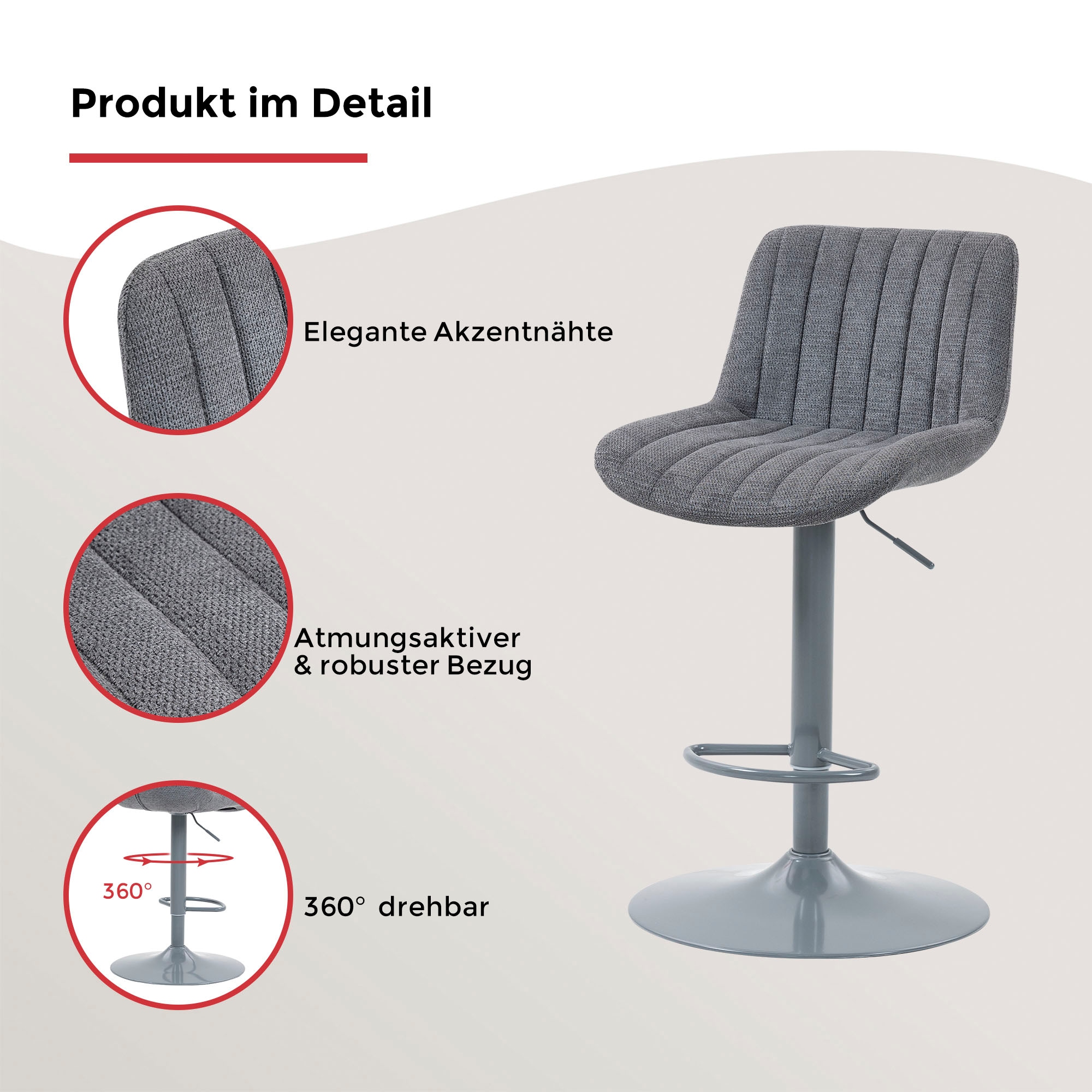 Duo Collection Barhocker »Kelly« 1 Stk. tlg. inkl. Rückenlehne und Fußstütze, höhenverstellbar, 360° drehbar