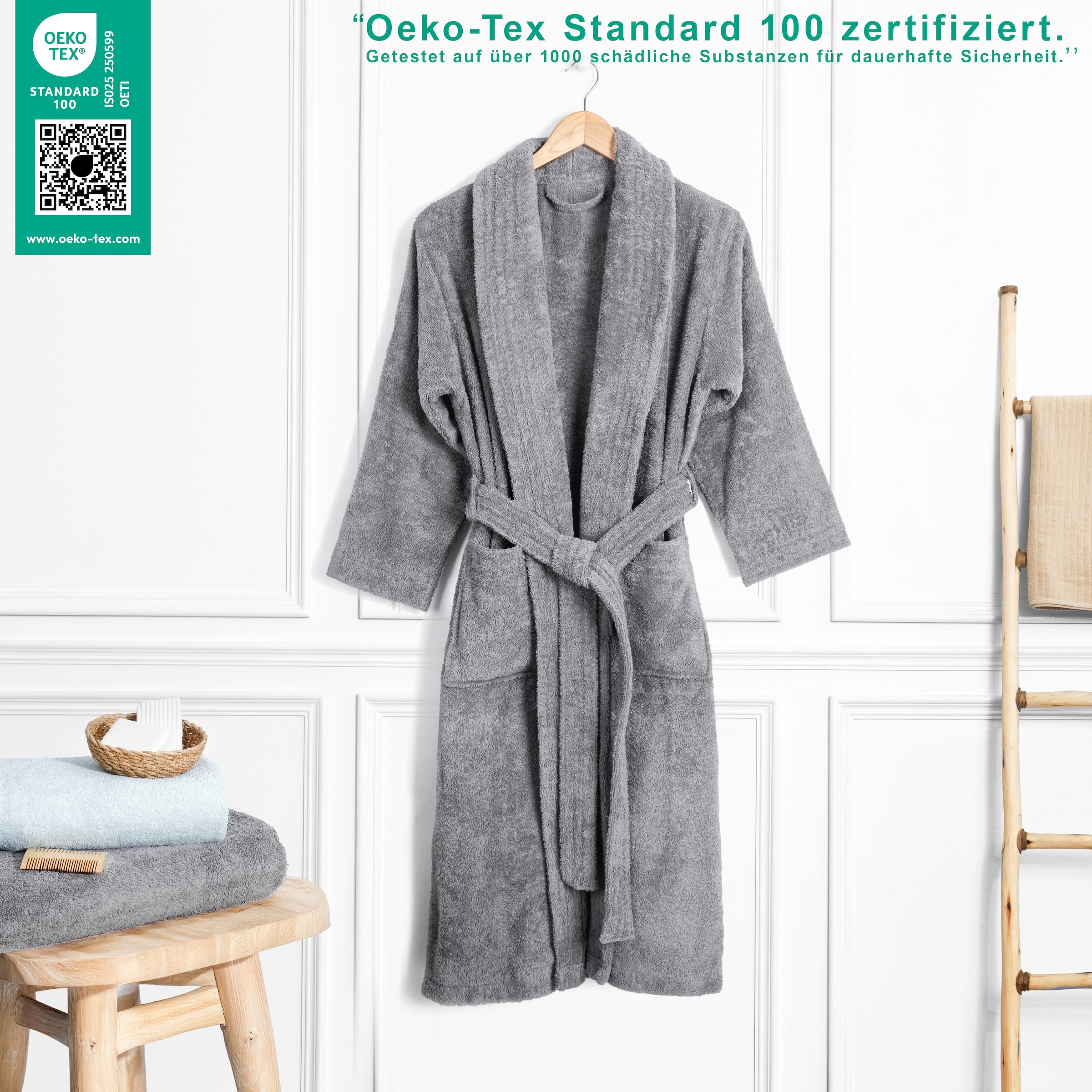 HAMMETEX Damenbademantel »Ren, 100% Baumwolle« 380 g/m² Frottee Bademantel mit Taschen – Saugfähig & Weich