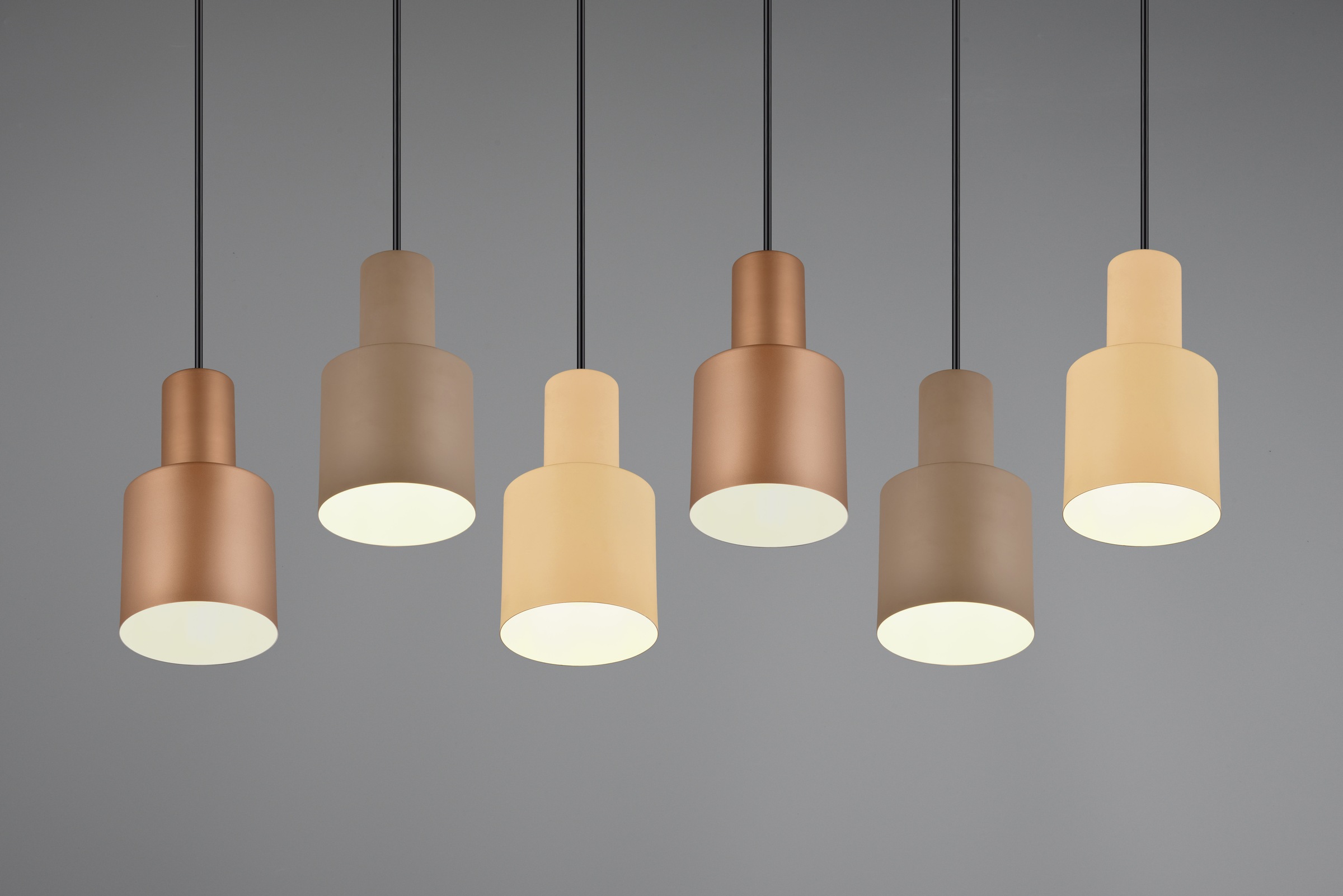 TRIO Leuchten Pendelleuchte »AGUDO, Hängelampe 6-flammig exkl 6xE27 max 40W höhenverstellbar«, 6 flammig, Leuchtmittel E27 | Leuchtmittel wechselbar, mehrfarbige Lampenschirme in beige taupe & coffee, Esszimmerlampe