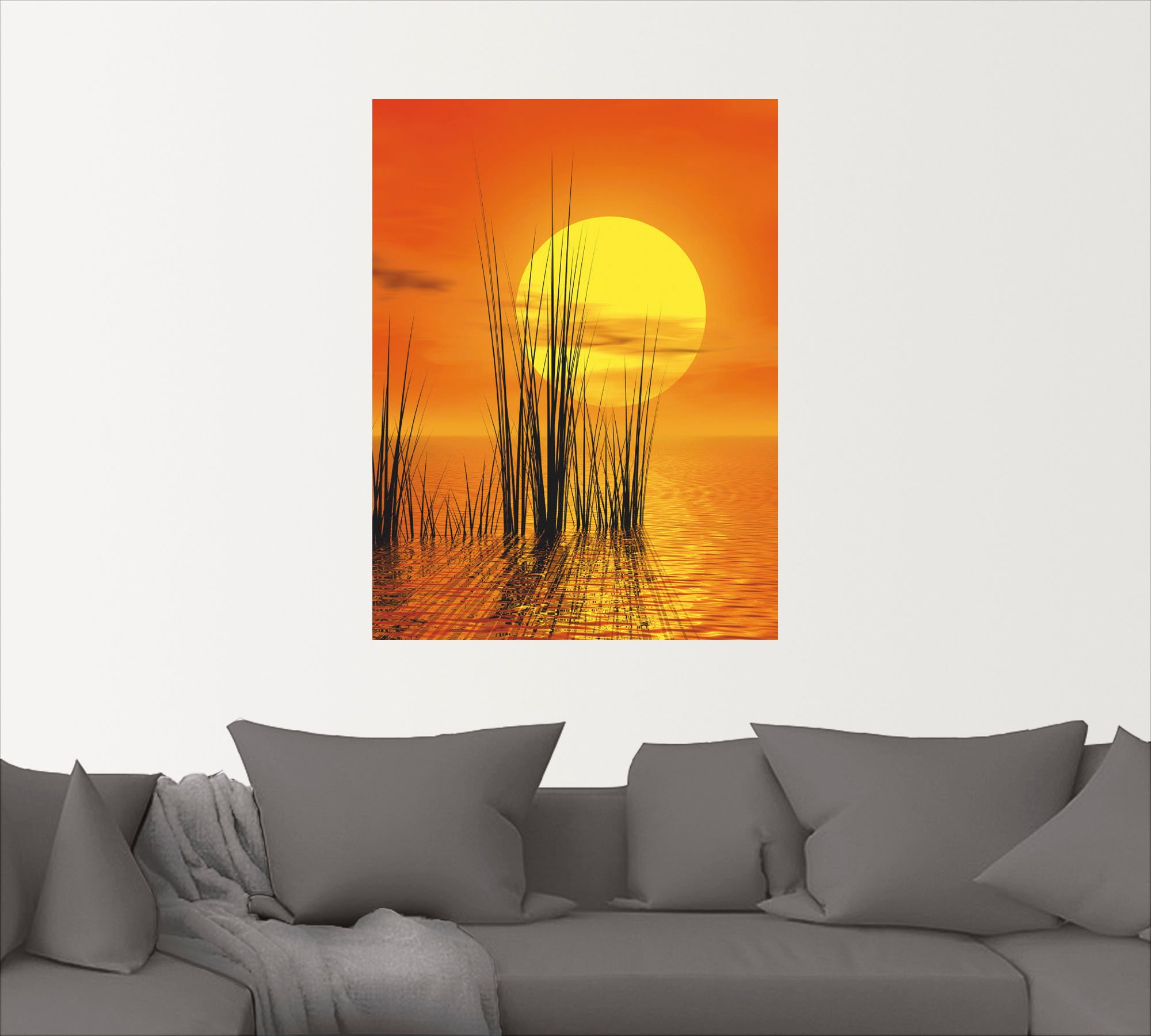 Artland Wandbild »Sonnenuntergang mit Schilf«, Sonnenaufgang & -untergang, (1 St.), als Leinwandbild, Poster, Wandaufkleber in verschied. Größen