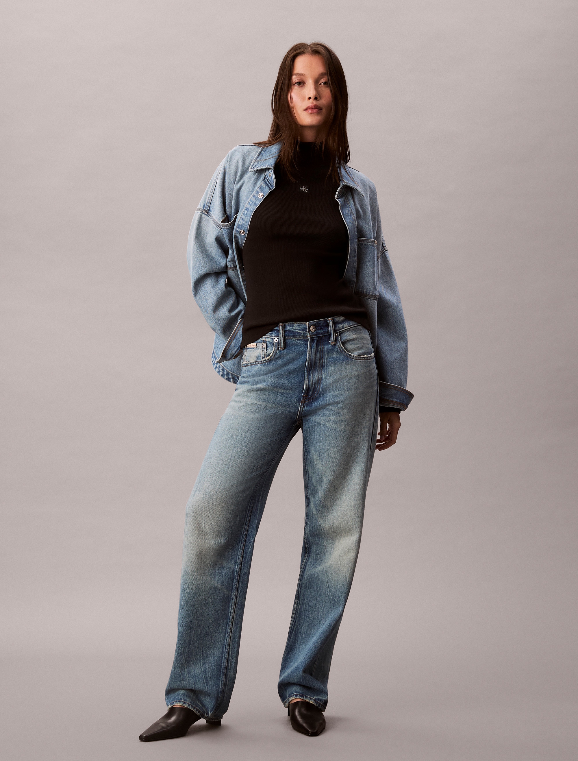 Calvin Klein Jeans Shirttop »LS WOVEN LABEL TURTLENECK« Mit Rundhalsausschnitt, regular fit