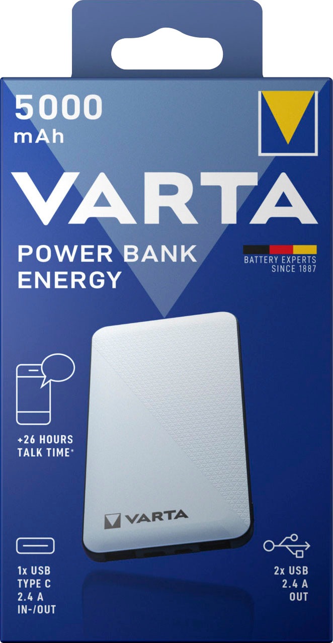 VARTA Powerbank »Power Bank Energy 5000 + Ladekabel, 5000mAh Powerbank mit USB Type C«, 5000 mAh, 3,7 V