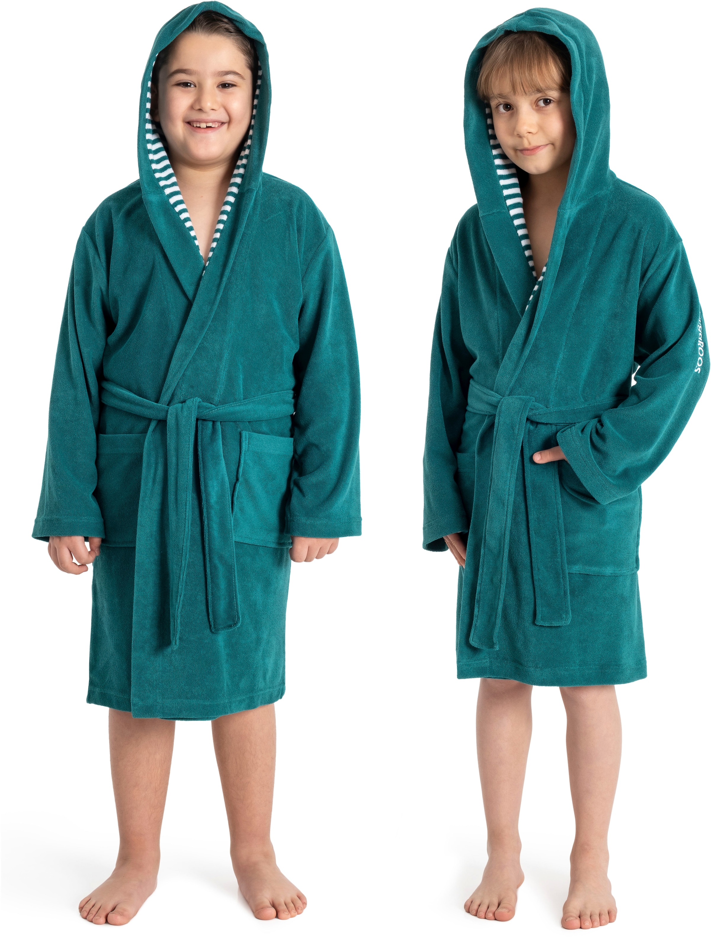 KangaROOS Kinderbademantel »Dalia, Ideal für Zuhause, Schwimmbad oder im Urlaub« 1 Stk. Uni-Farben mit Streifen