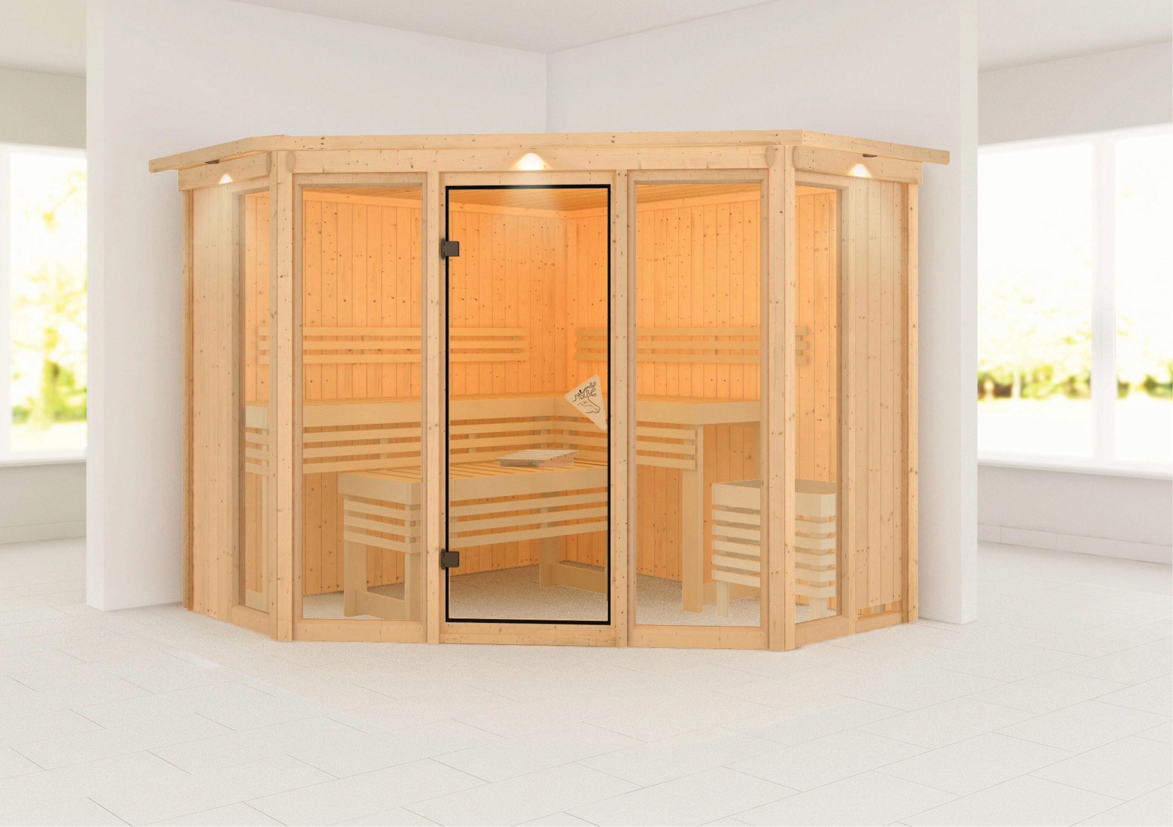Karibu Sauna »Astrid 2« Set,  9-kW-Ofen mit integrierter Steuerung