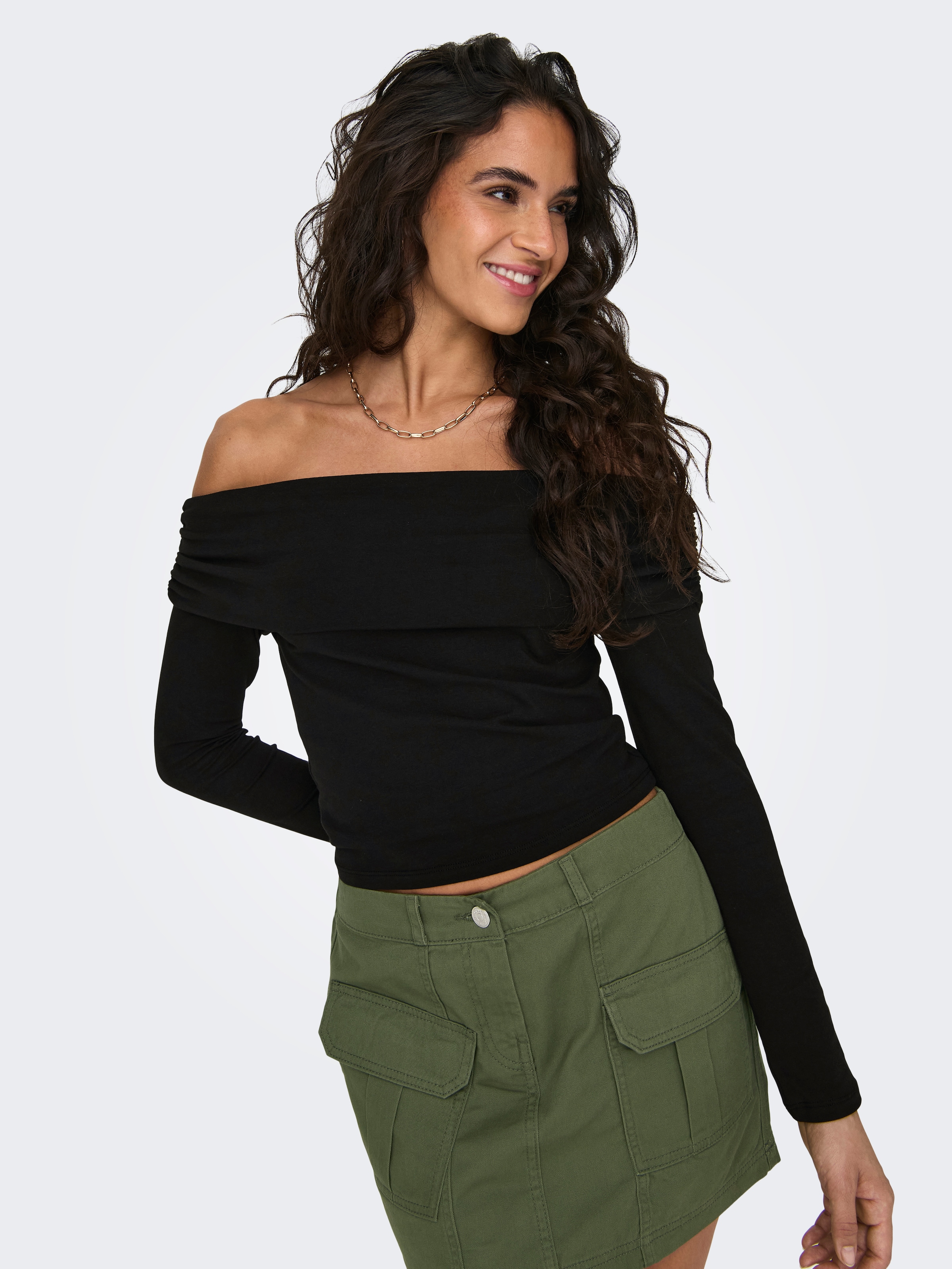 ONLY Langarmshirt »ONLLIVE LOVE L/S OFF SHOULDER CS TOP« Baumwollmischung, regular fit, cropped fit, schulterfrei