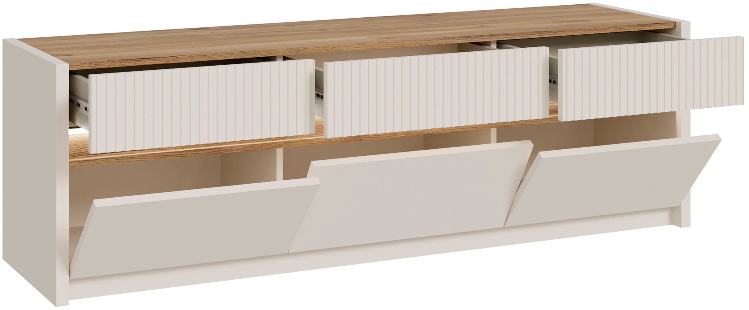 FORTE Lowboard »Oak SquareTV-Board, TV-Schrank«, TV-Board, Beleuchtung, grifflos, Klappen