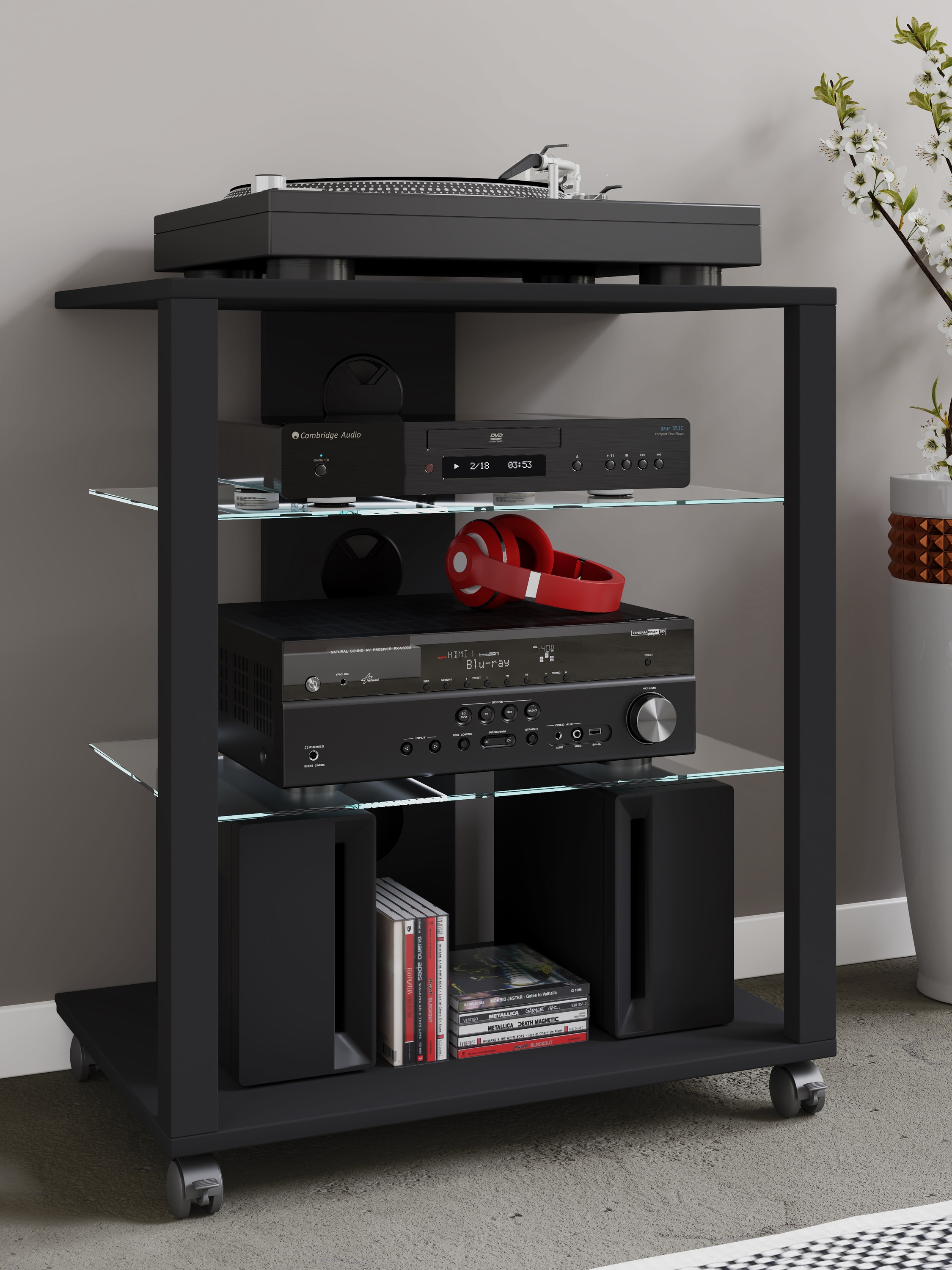 VCM Wohnzimmertisch »Hifi Möbel Rack Glas Phono Mediaregal Folas Rollen«