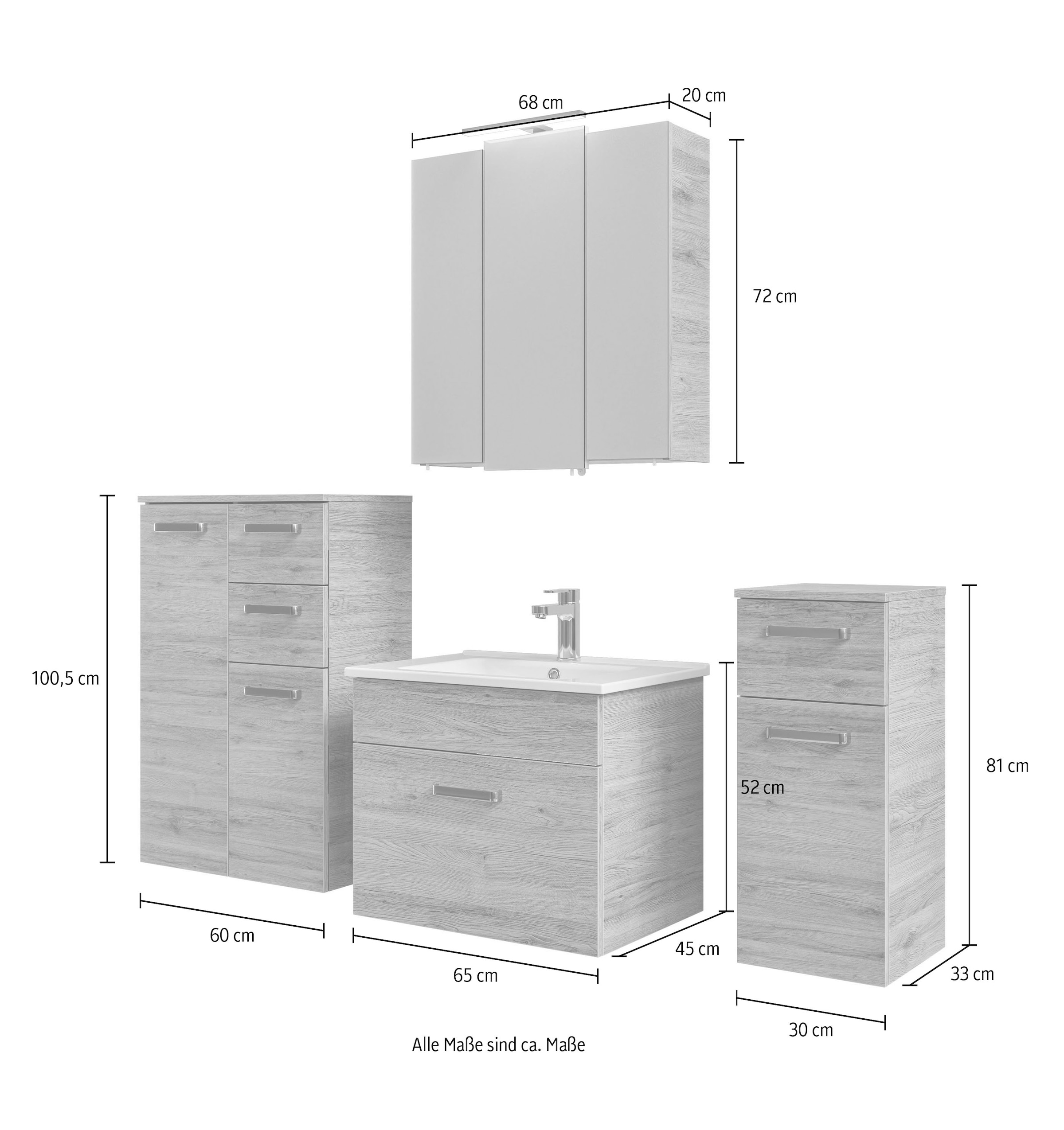 Saphir Badmöbel-Set »5-teilig, mit Spiegelschrank« Set, 5 Stk. tlg.