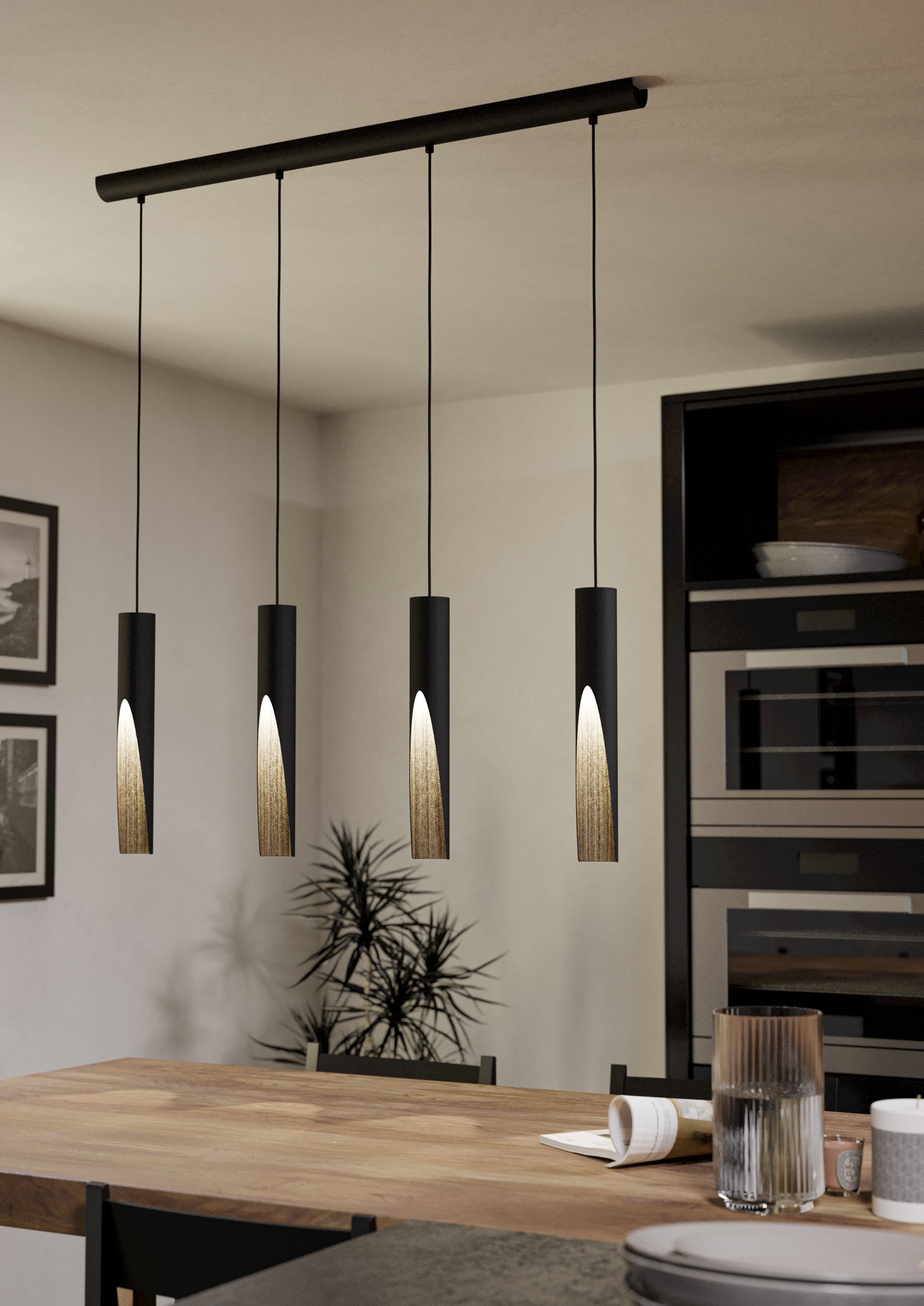 EGLO Hängeleuchte »BARBOTTO Pendellampe - Stahl, Holz - GU10 - 4X4,5W - IP20« GU10 1 Stk. Hängelampe, Deckenlampe, Wohnzimmer, Esszimmer, L92,5 x B6 x H110 cm