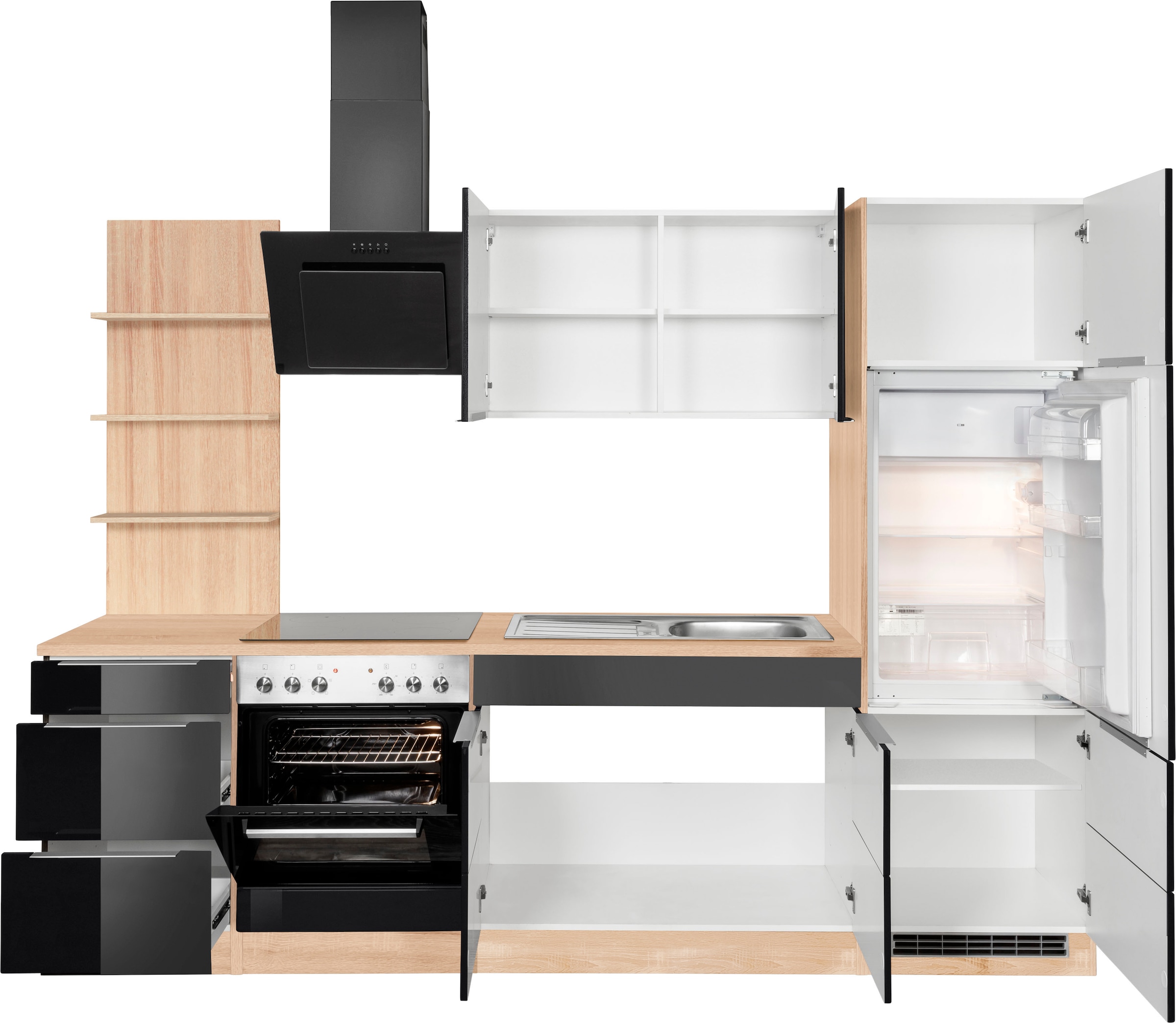 KOCHSTATION Küchenzeile »KS-Brindisi« Breite 270 cm, wahlweise mit E-Geräten, mit MDF-Fronten und Regal