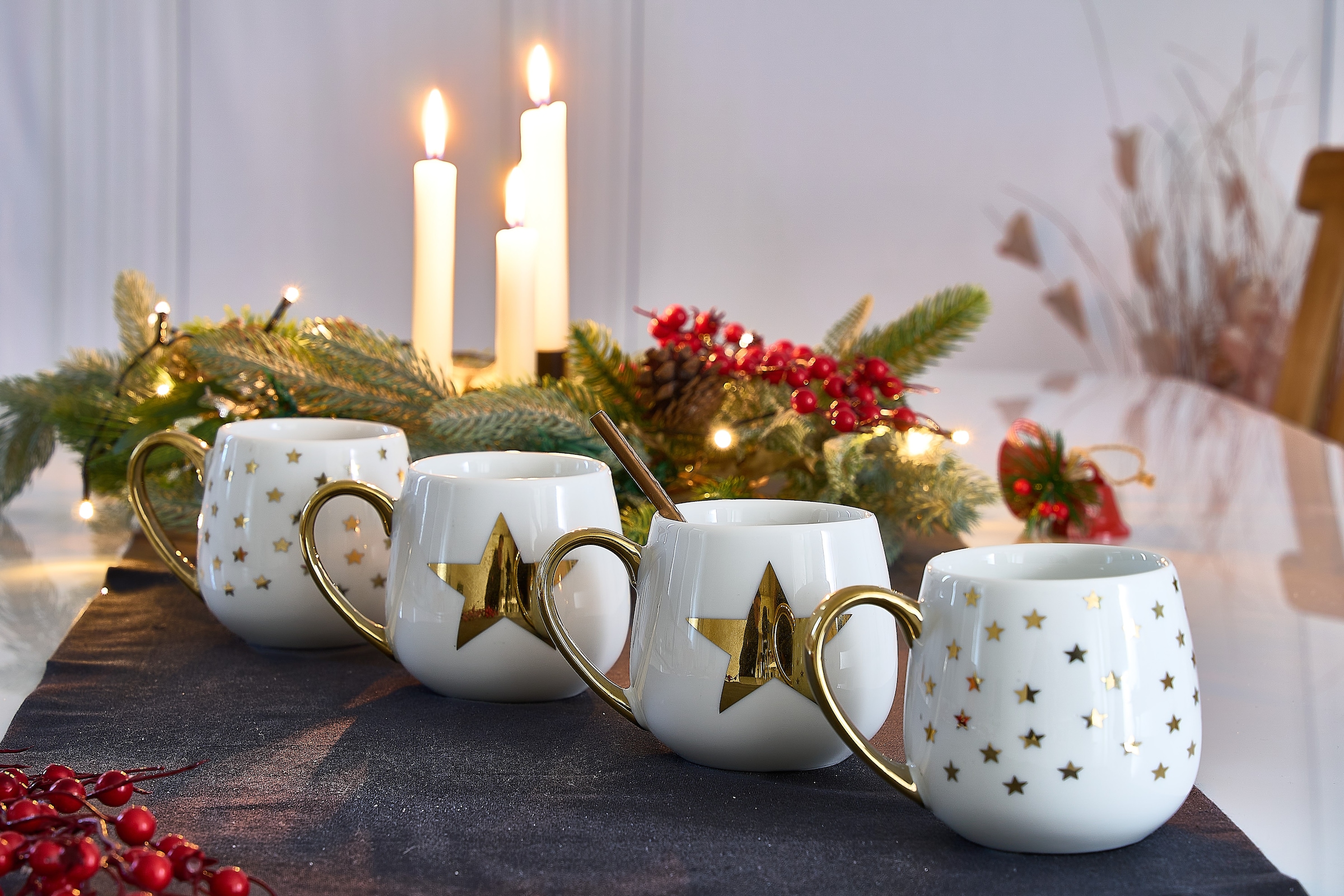 Retsch Arzberg Becher »GOLD STAR« zwei verschiedenen goldenen Sterndekoren im Set sortiert, 4-teilig