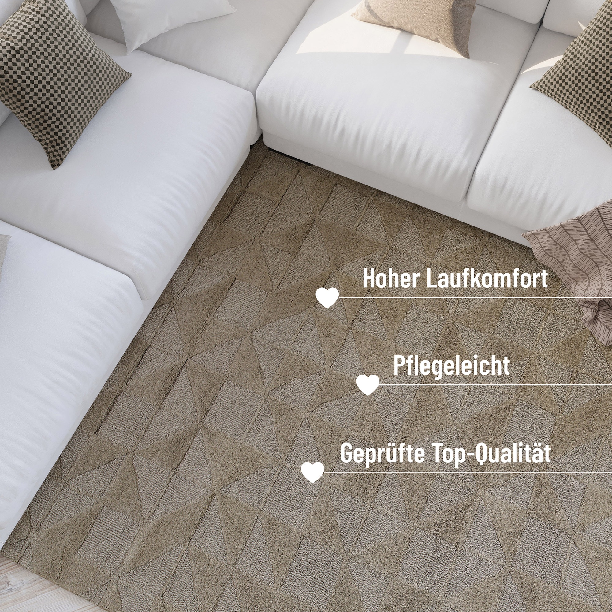 Wecon home Wollteppich »Hamptons THIRTYSEVEN«, rechteckig, 15 mm Höhe, Läufer, Schurwolle, Kurzflor, Wohnzimmer, elegant, geometrisch