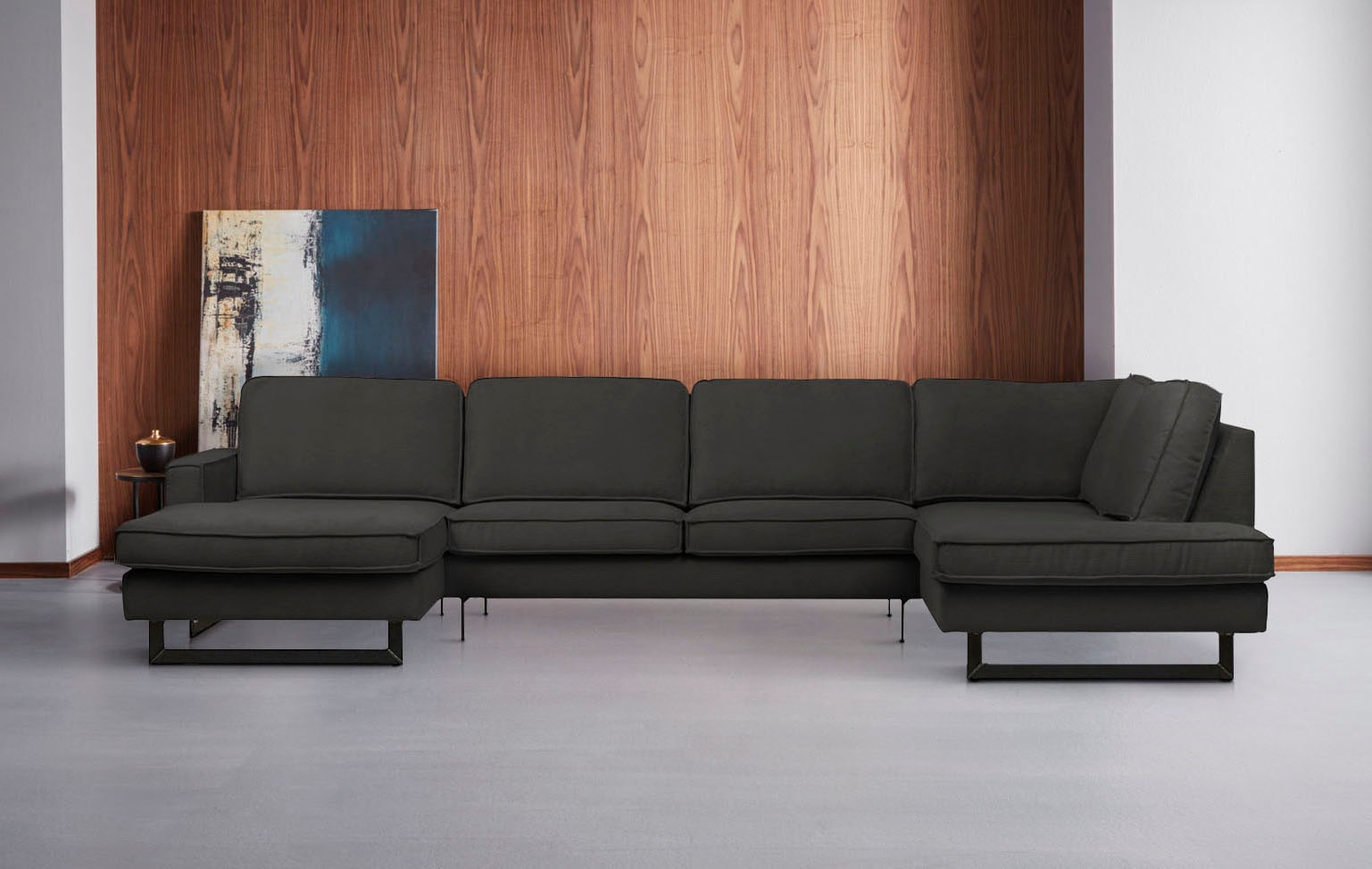 Places of Style Wohnlandschaft »Pinto, 350 cm, U-Form, XXL, mit Ottomanen«, Cord, Chenille, Lederoptik, mit Keder, Metallfüße, Wellenunterfederung