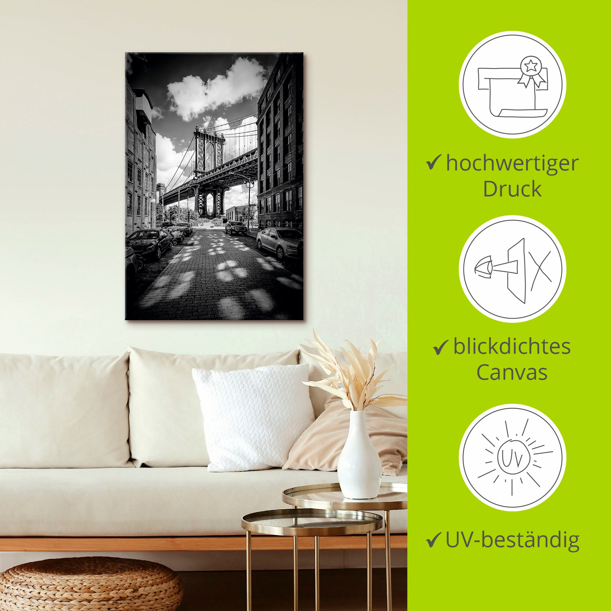 Artland Wandbild »Manhattan Bridge in Brooklyn, New York« New York 1 Stk. tlg. auf Holzrahmen gespannt
