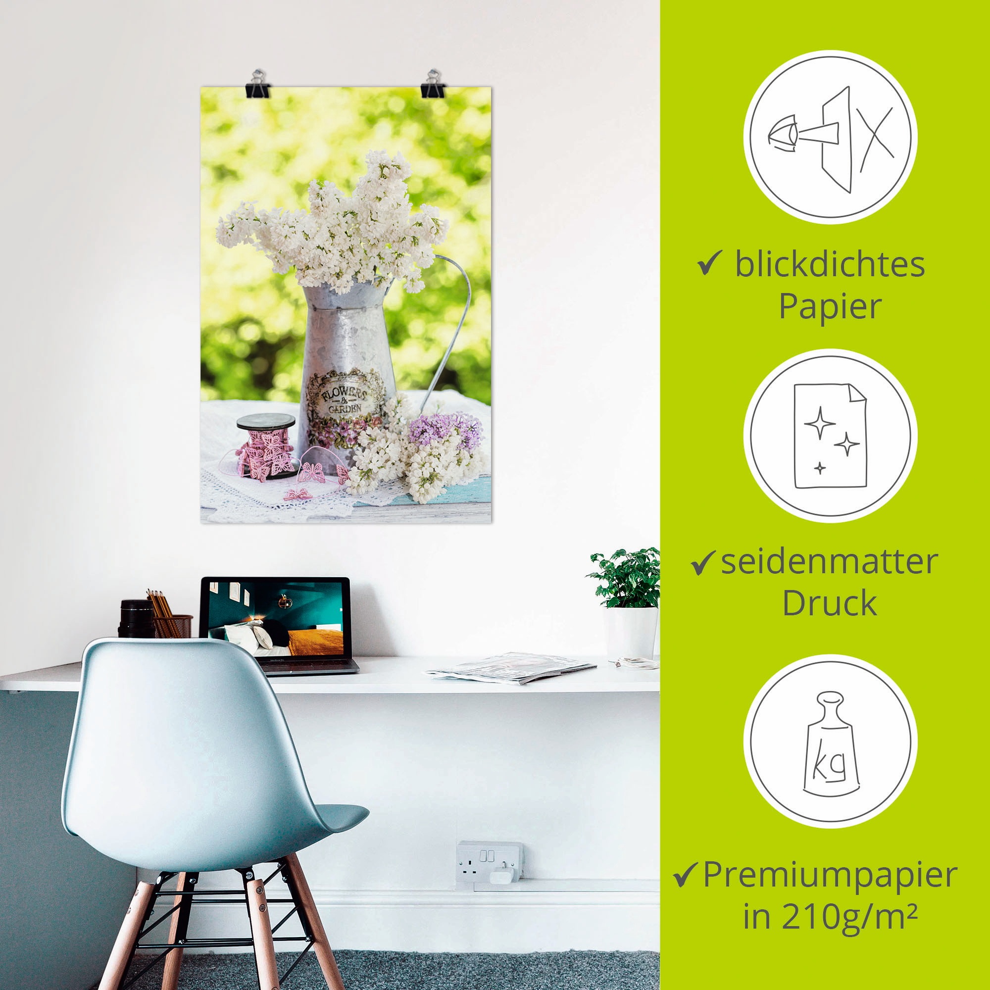 Artland Wandbild »Flieder und Shabby Chic Stillleben«, Blumen, (1 St.), als Alubild, Outdoorbild, Leinwandbild, Poster, Wandaufkleber