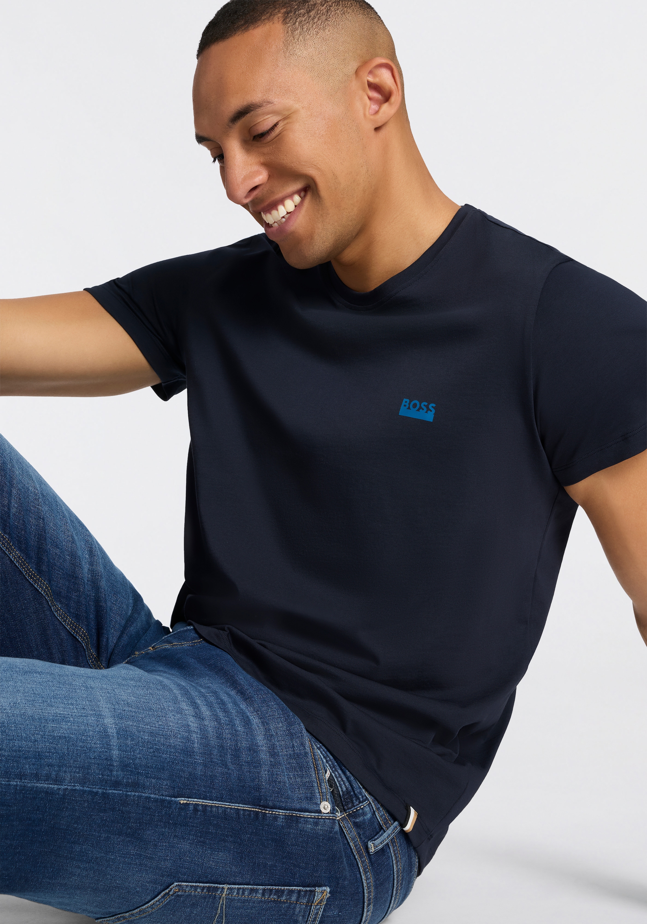 BOSS T-Shirt Rundhals, Jersey, kleines Logo, regular fit
