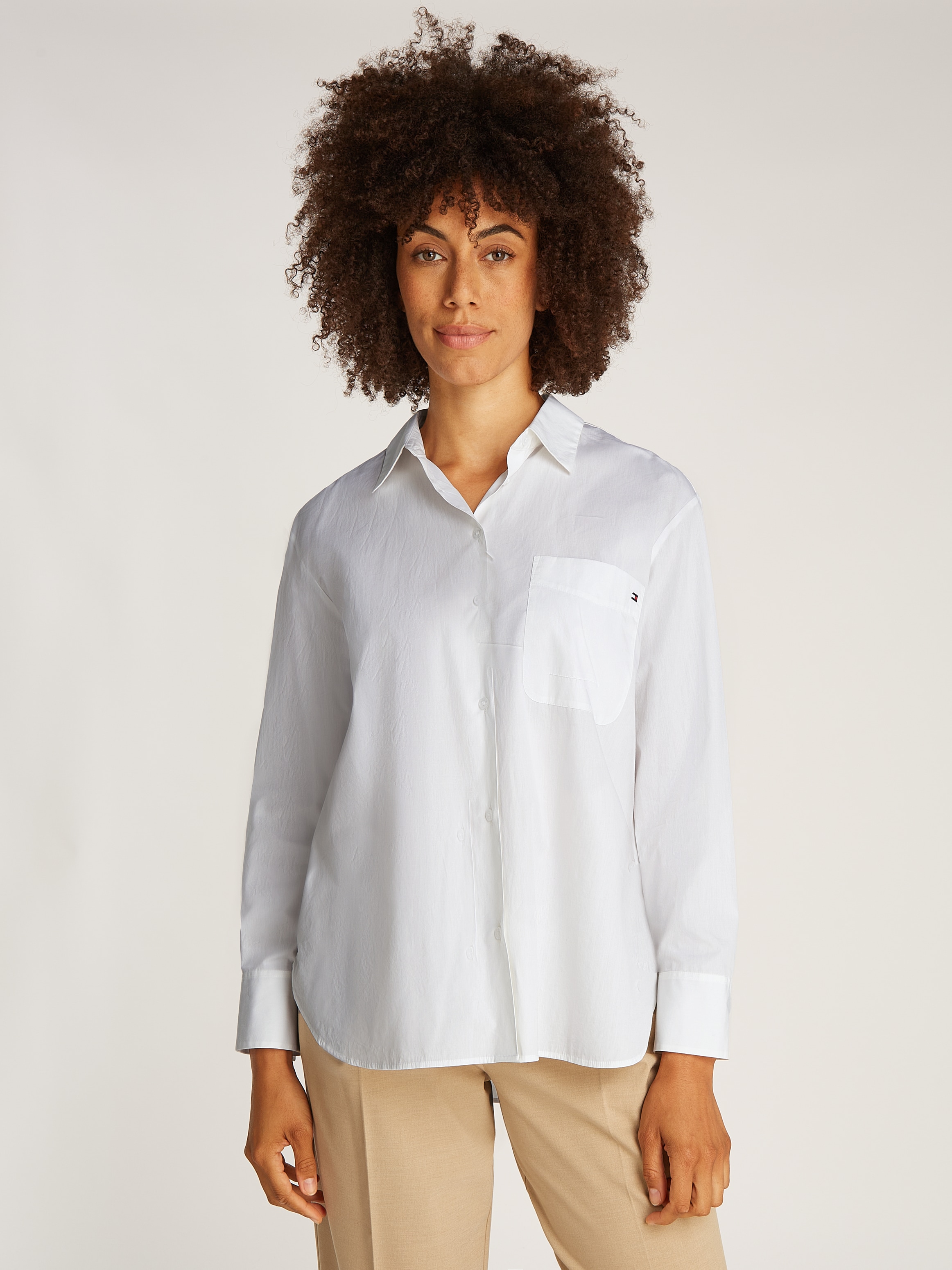 Tommy Hilfiger Hemdbluse »SOLID COTTON EASY FIT SHIRT«, mit Brusttasche